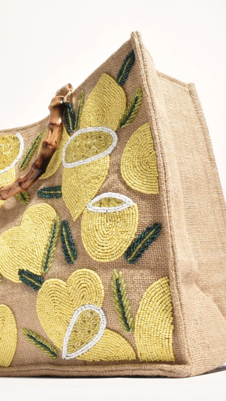 Sandie Beaded Lemon Bamboo Tote Bag - Natural / Lemon