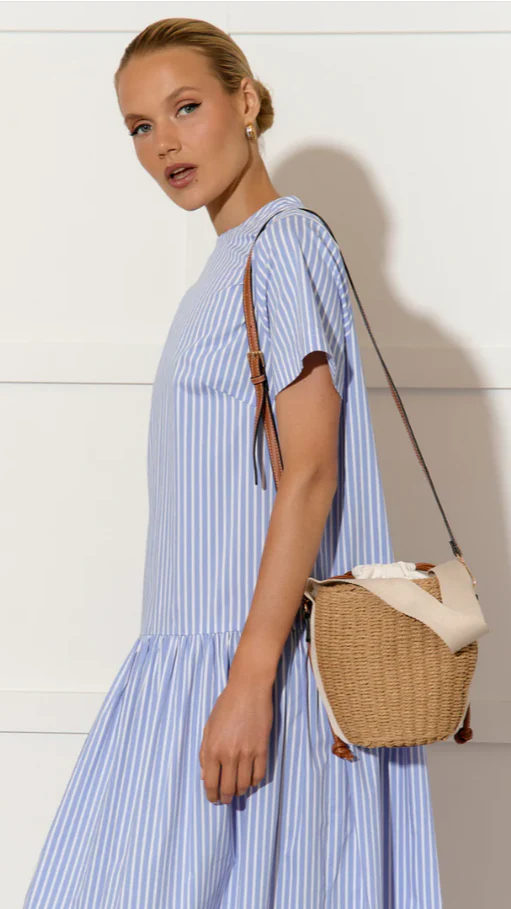 Cleo Woven Bucket Handbag - Natural / Tan