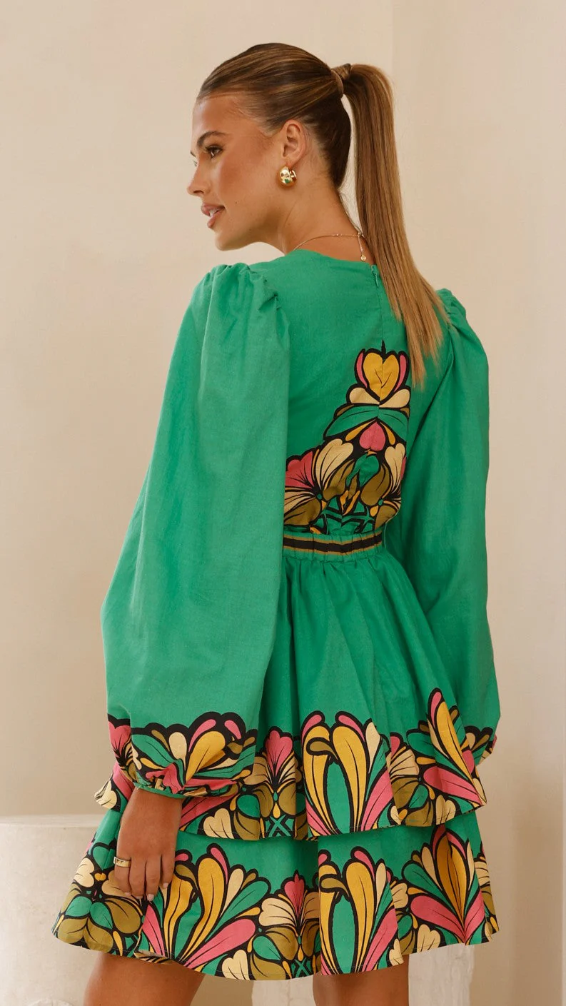 Portugal Long Sleeve Mini Dress - Apple