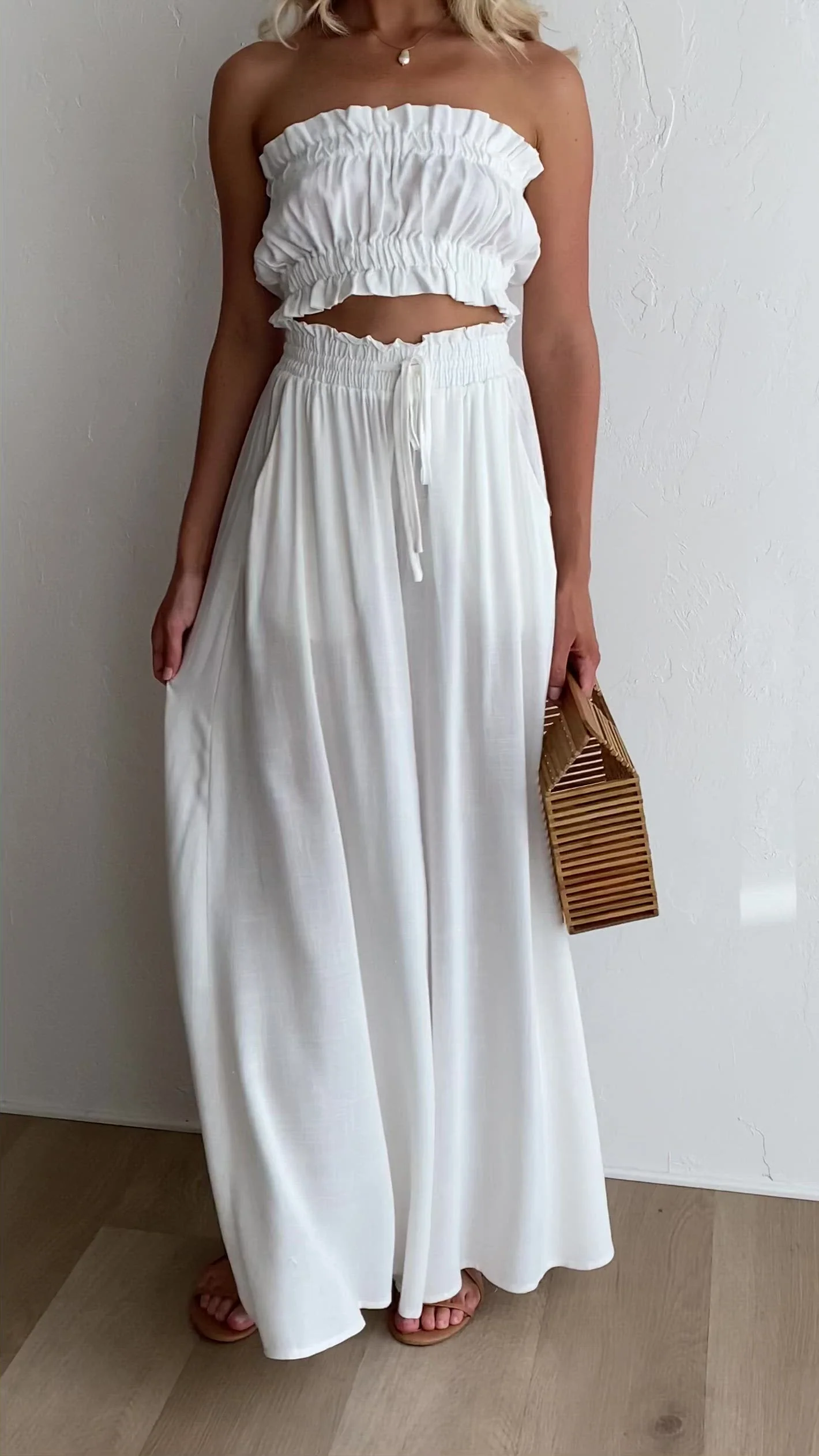 Avery Wide Leg Pants - White