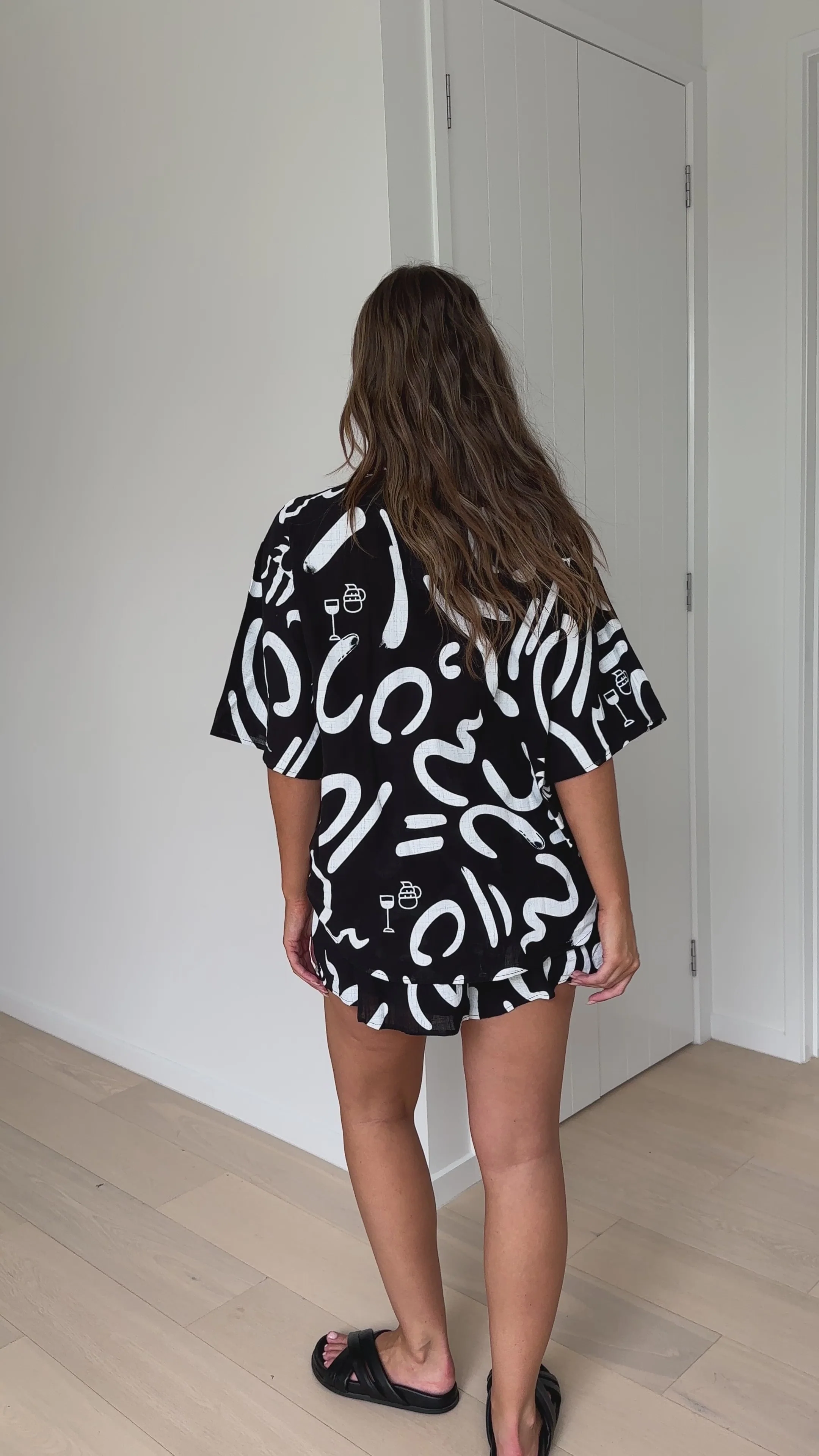Charli Button Up Shirt and Shorts Set - Black/White