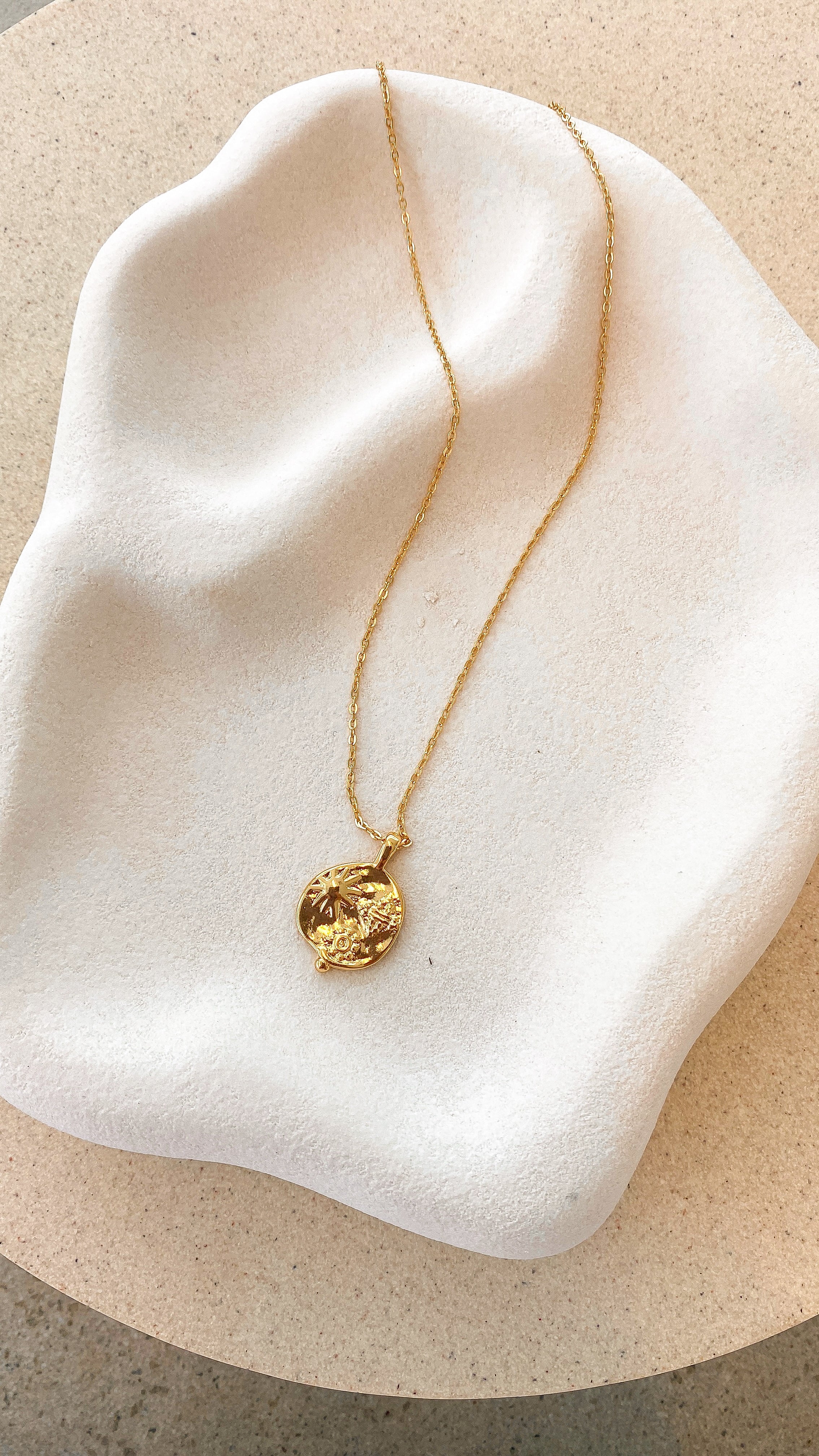 Ocean Coin Charm Necklace - Gold