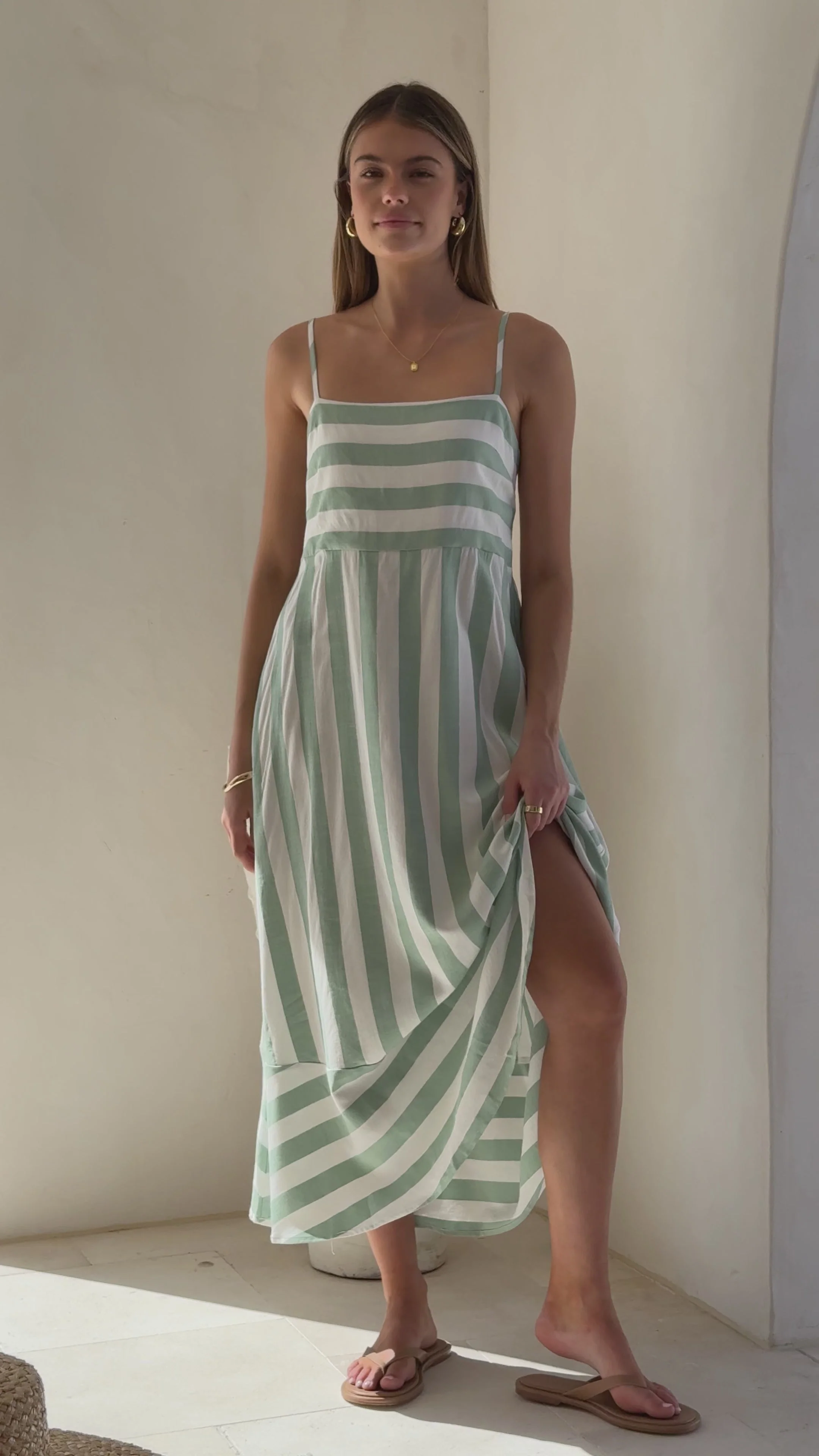 Baylee Midi Dress - Sage Stripe