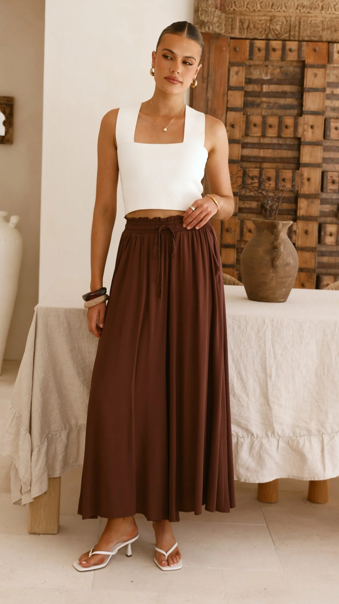 Aria Wide Leg Pants - Chocolate