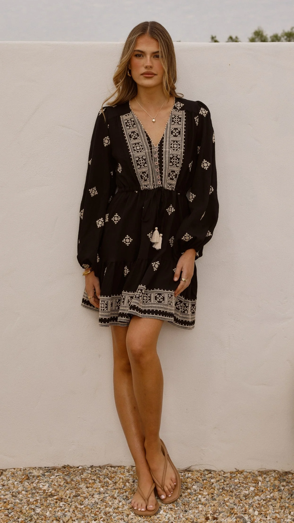 Delainey Mini Dress - Black/Beige