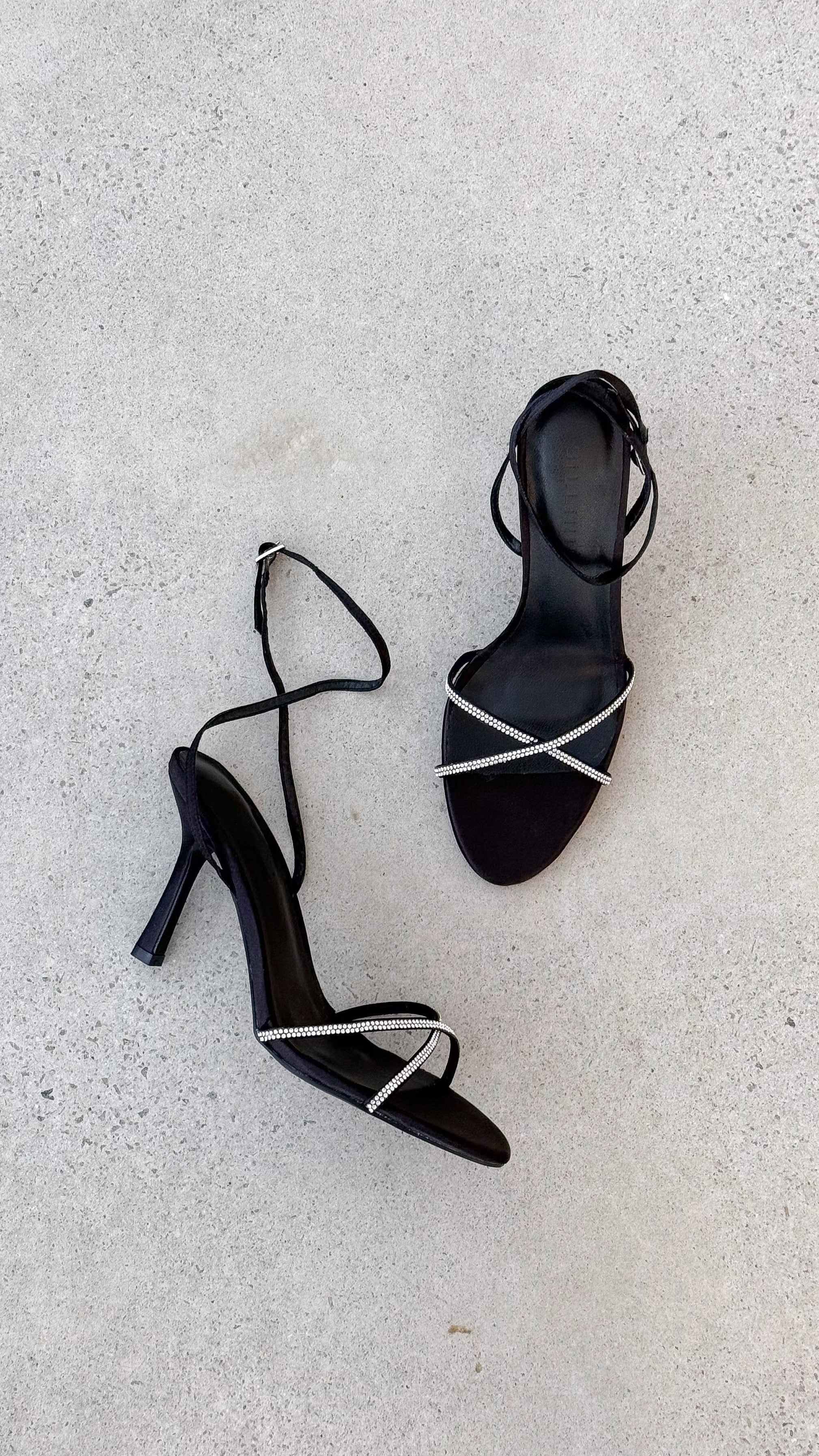 Vixin Heels - Black Satin Diamante