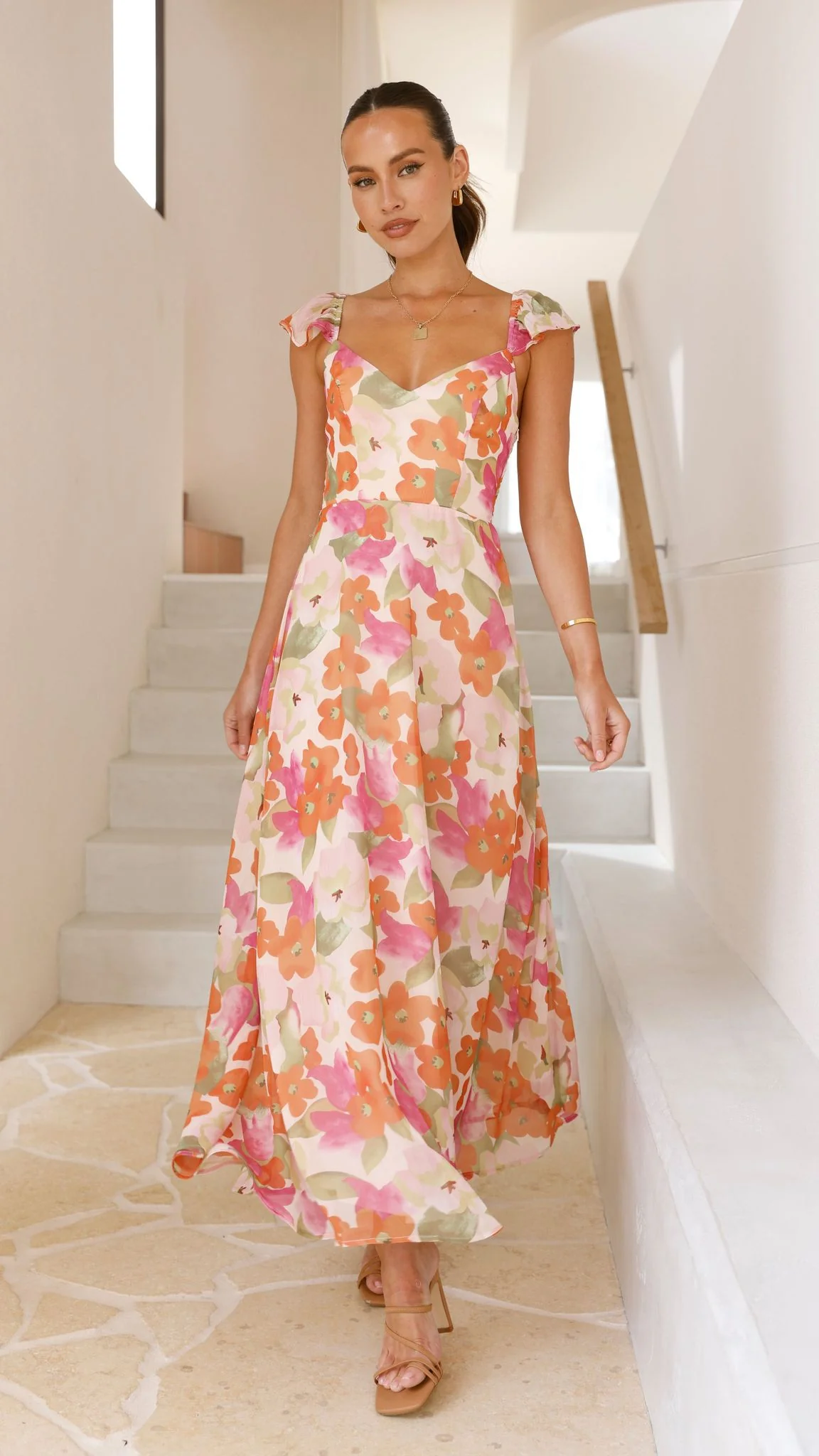 Calais Maxi Dress - Orange Floral