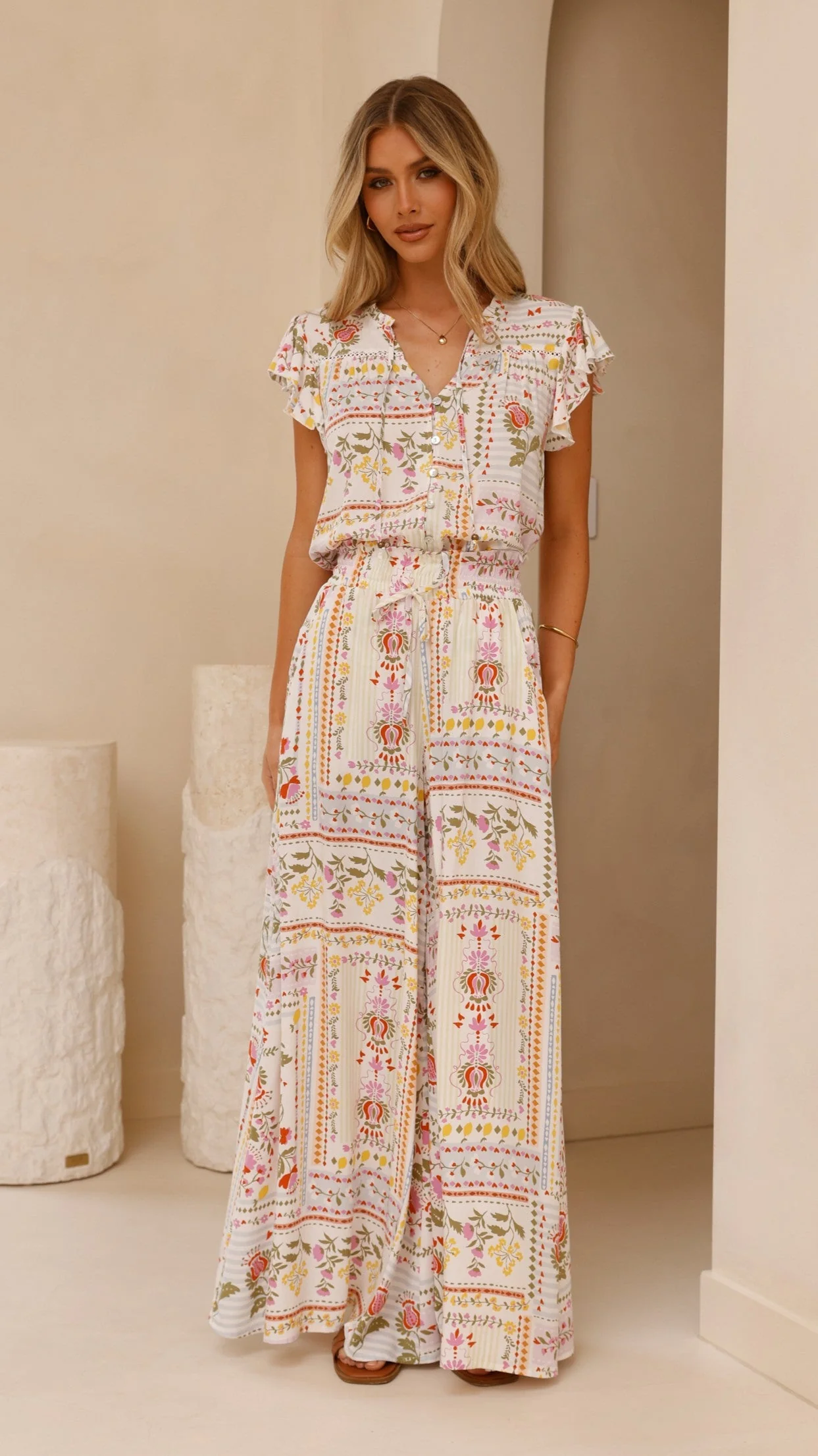 Avery Wide Leg Pants - Leah Print