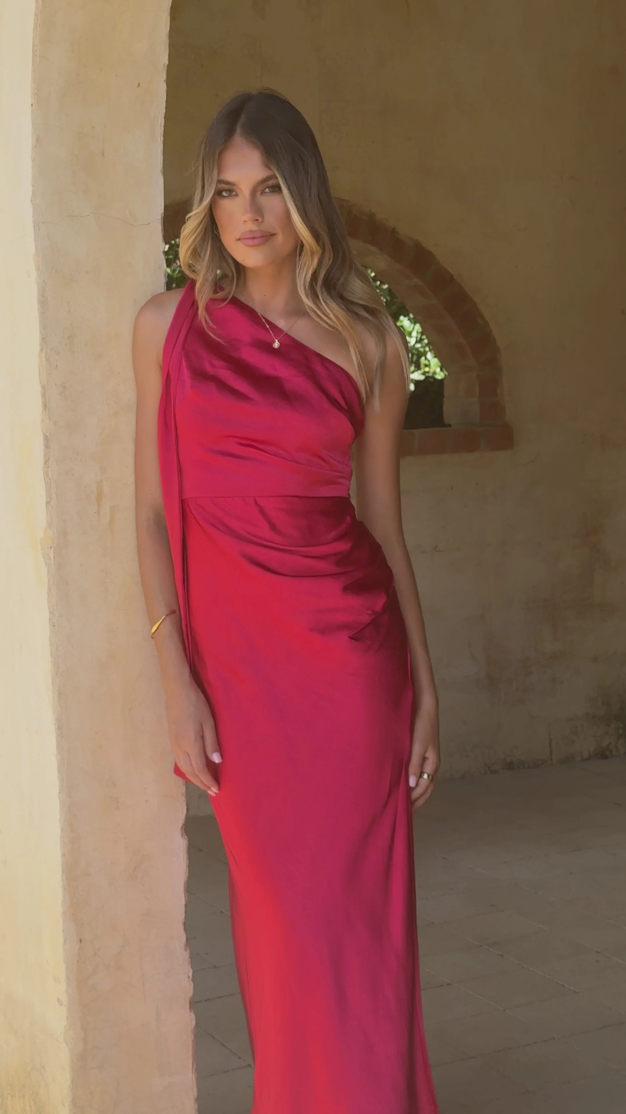 Halle One Shoulder Maxi Dress - Red