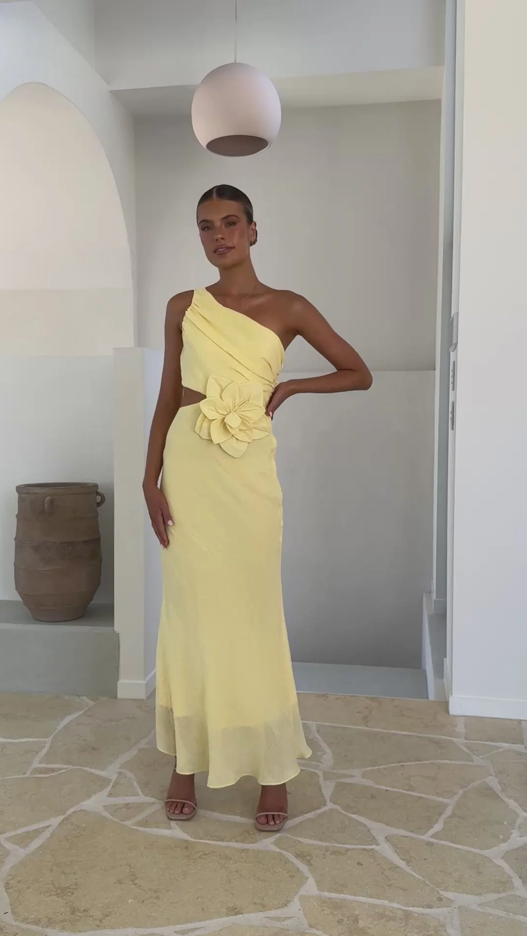 Bloom One Shoulder Cut Out Maxi Dress - Yellow