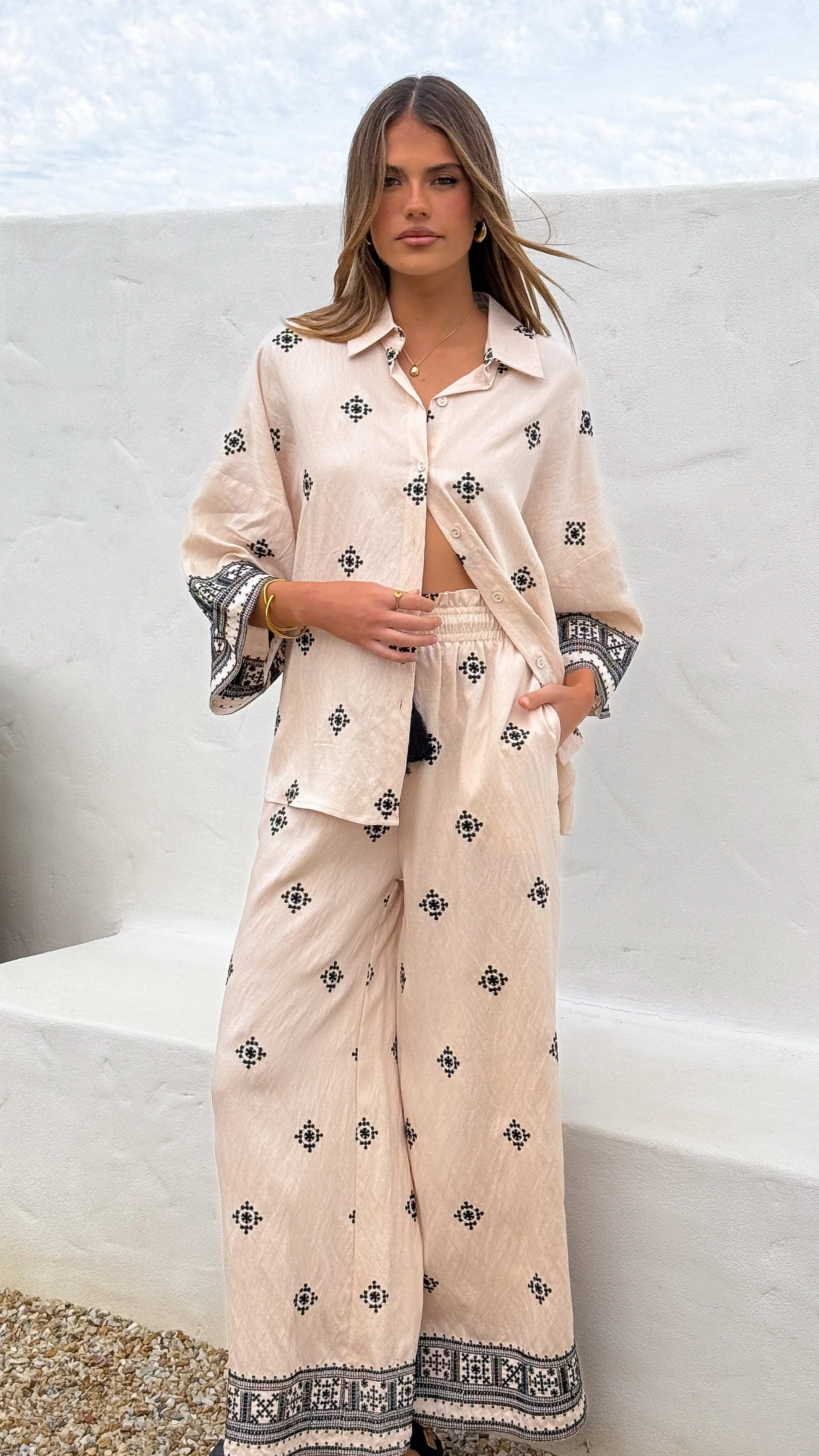 Deni Pants - Beige/Black