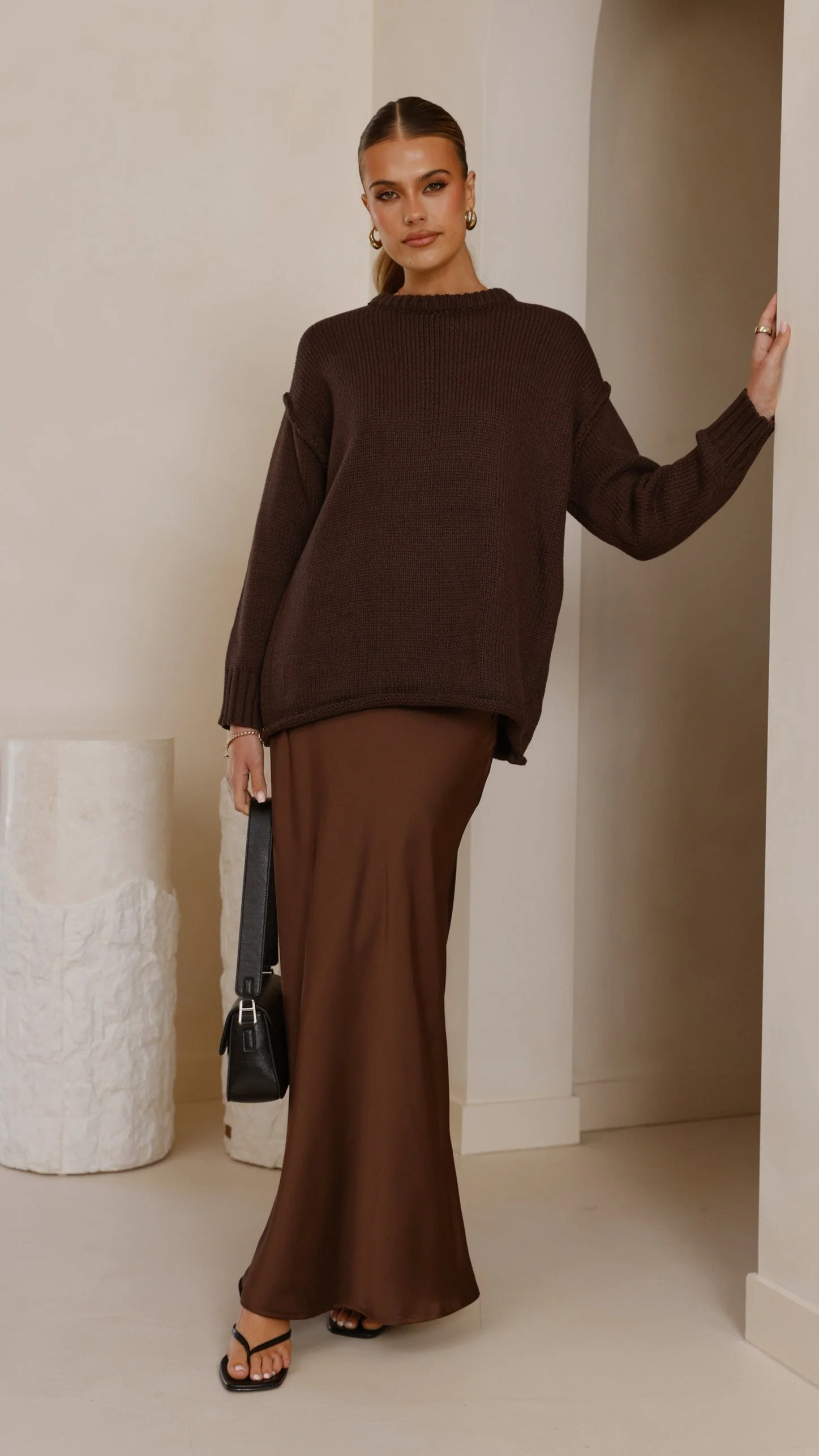 Darina Bias Cut Maxi Skirt - Chocolate