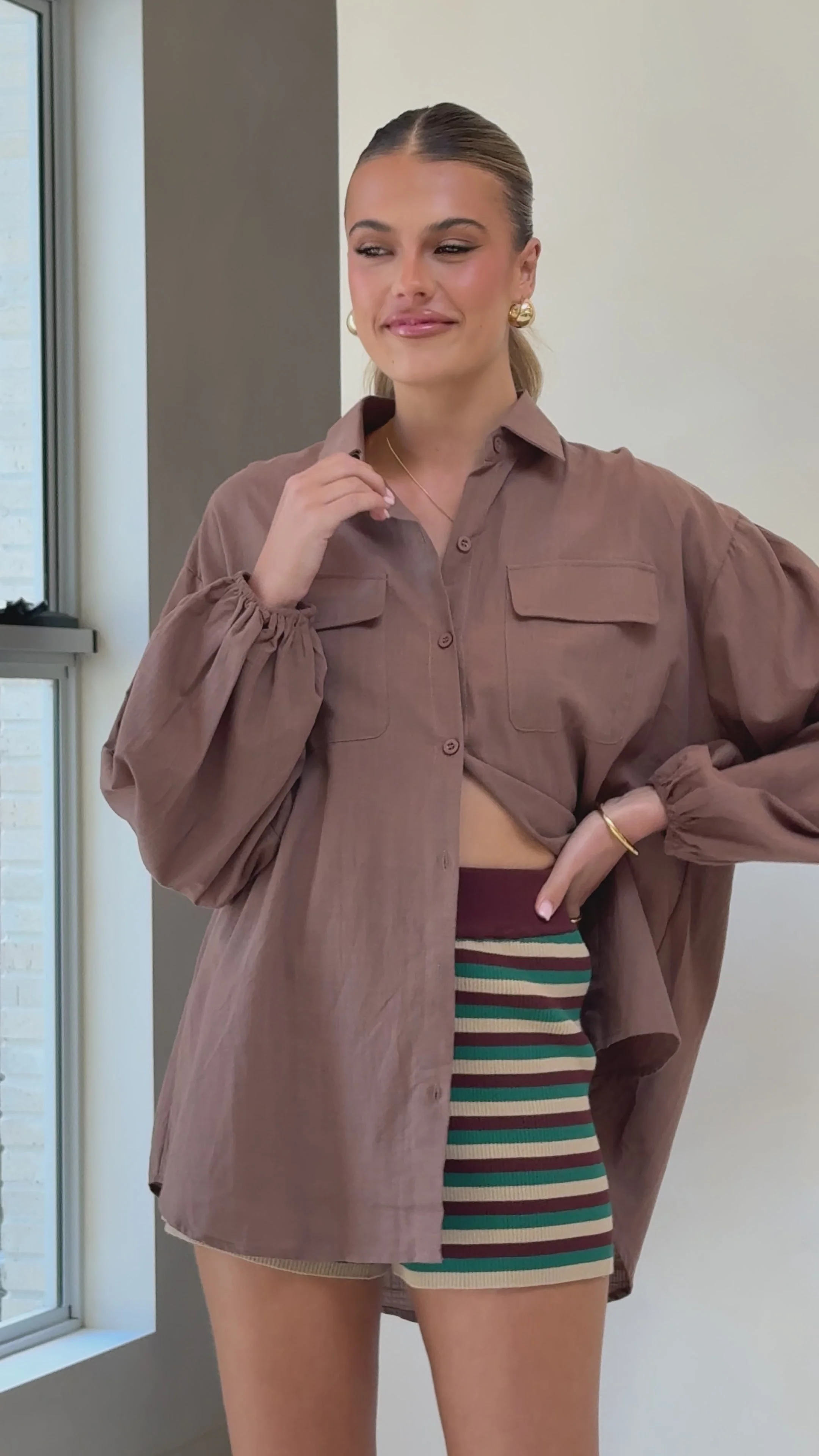 Bianca Knit Ribbed Shorts - Green Stripe