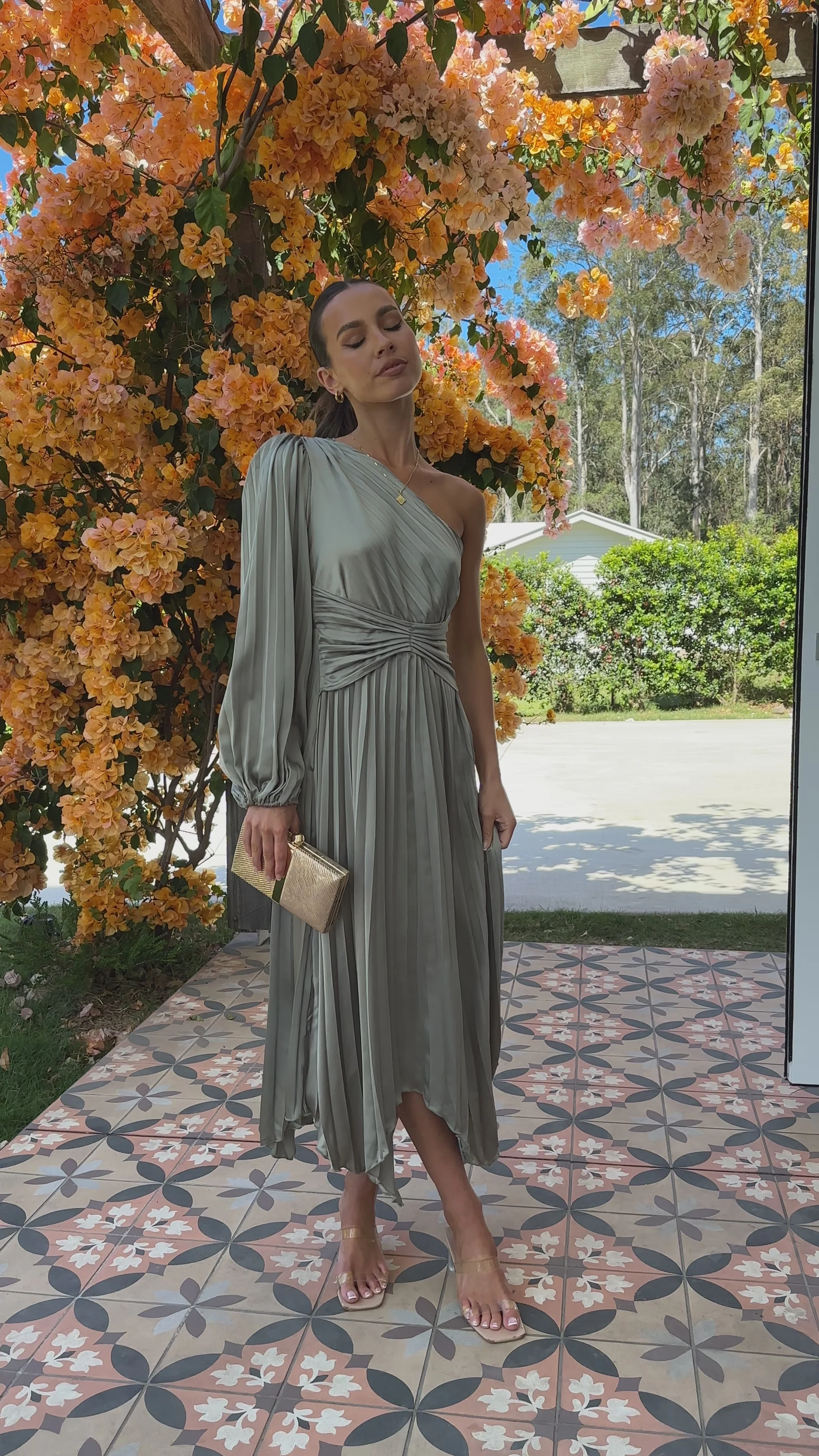 Brooklyn One Shoulder Midi Dress - Olive