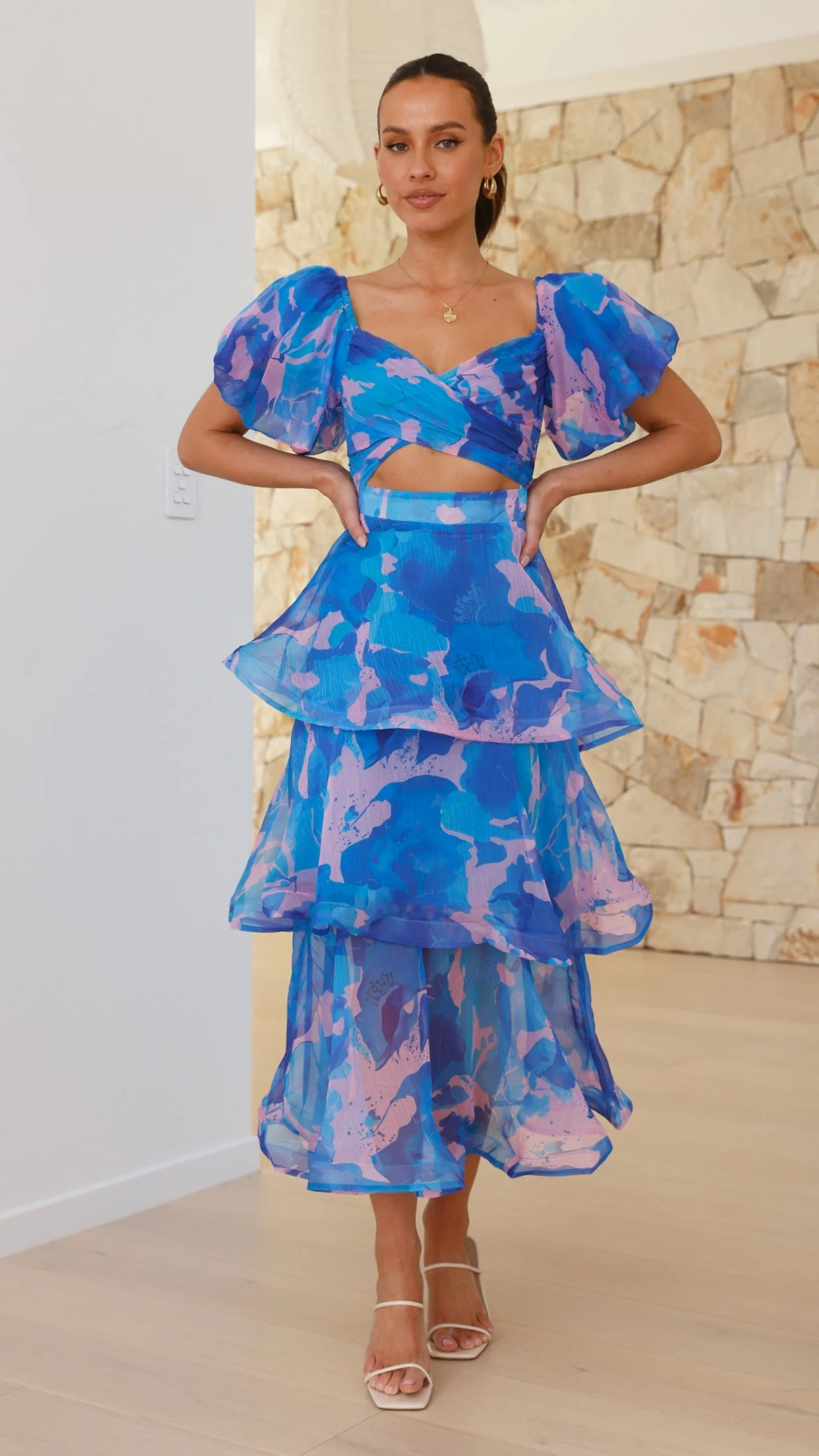 Casey Maxi Dress - Blue / Pink Print