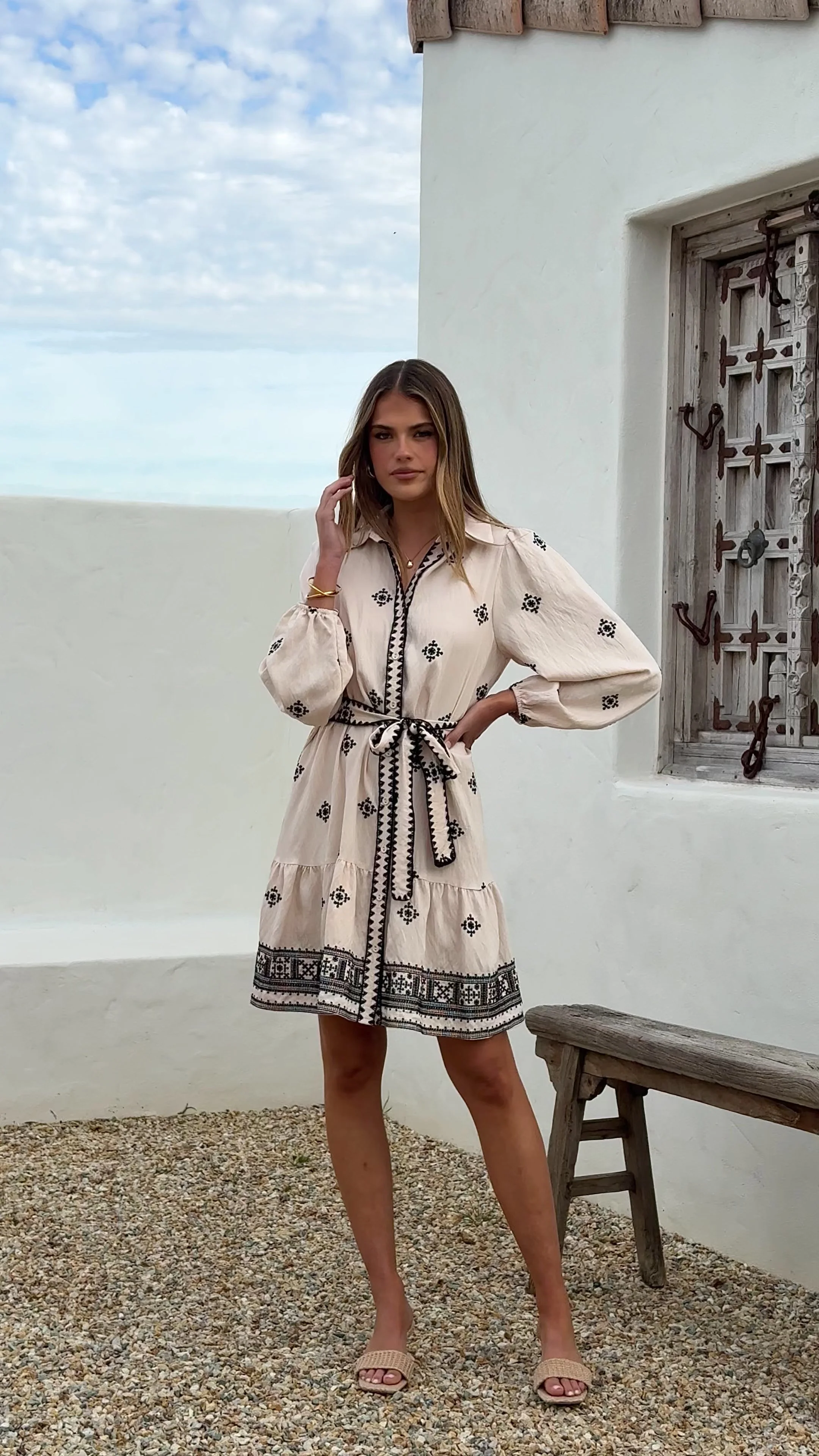 Delainey Mini Dress - Beige/Black