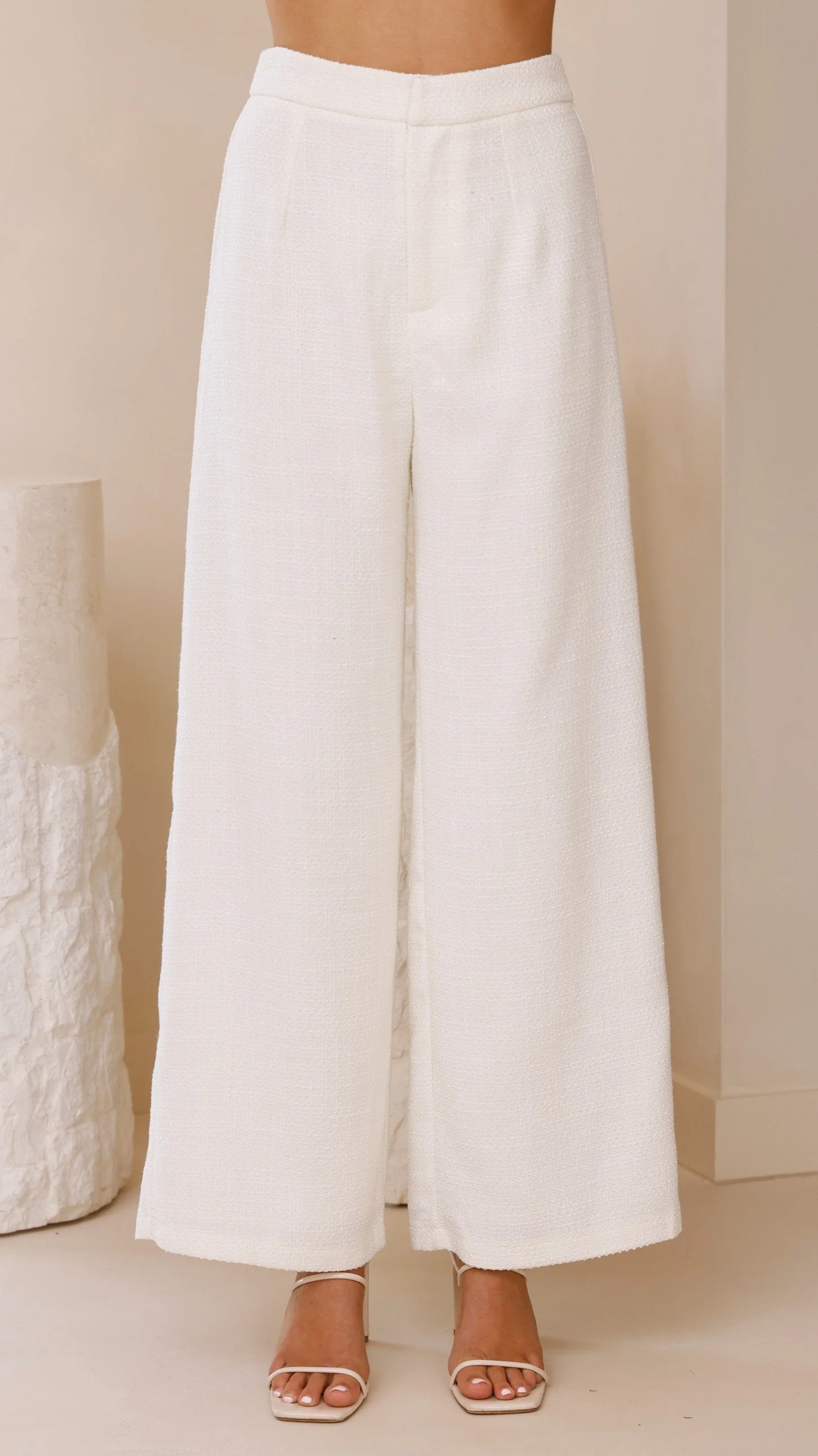 Karrina Tweed Button Up Vest and Pants Set - White