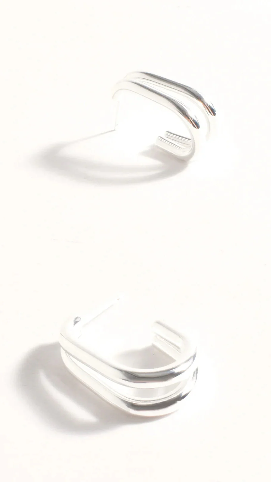 Double Curved Front Stud Earrings - Silver