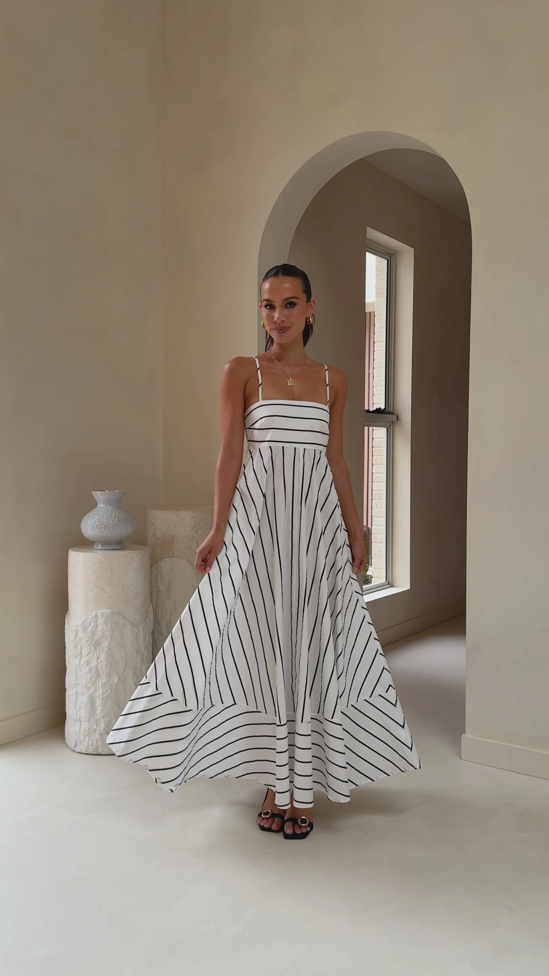 Kaethe Maxi Dress - White/Black Stripe