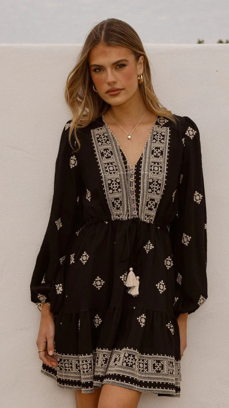 Delainey Mini Dress - Black/Beige