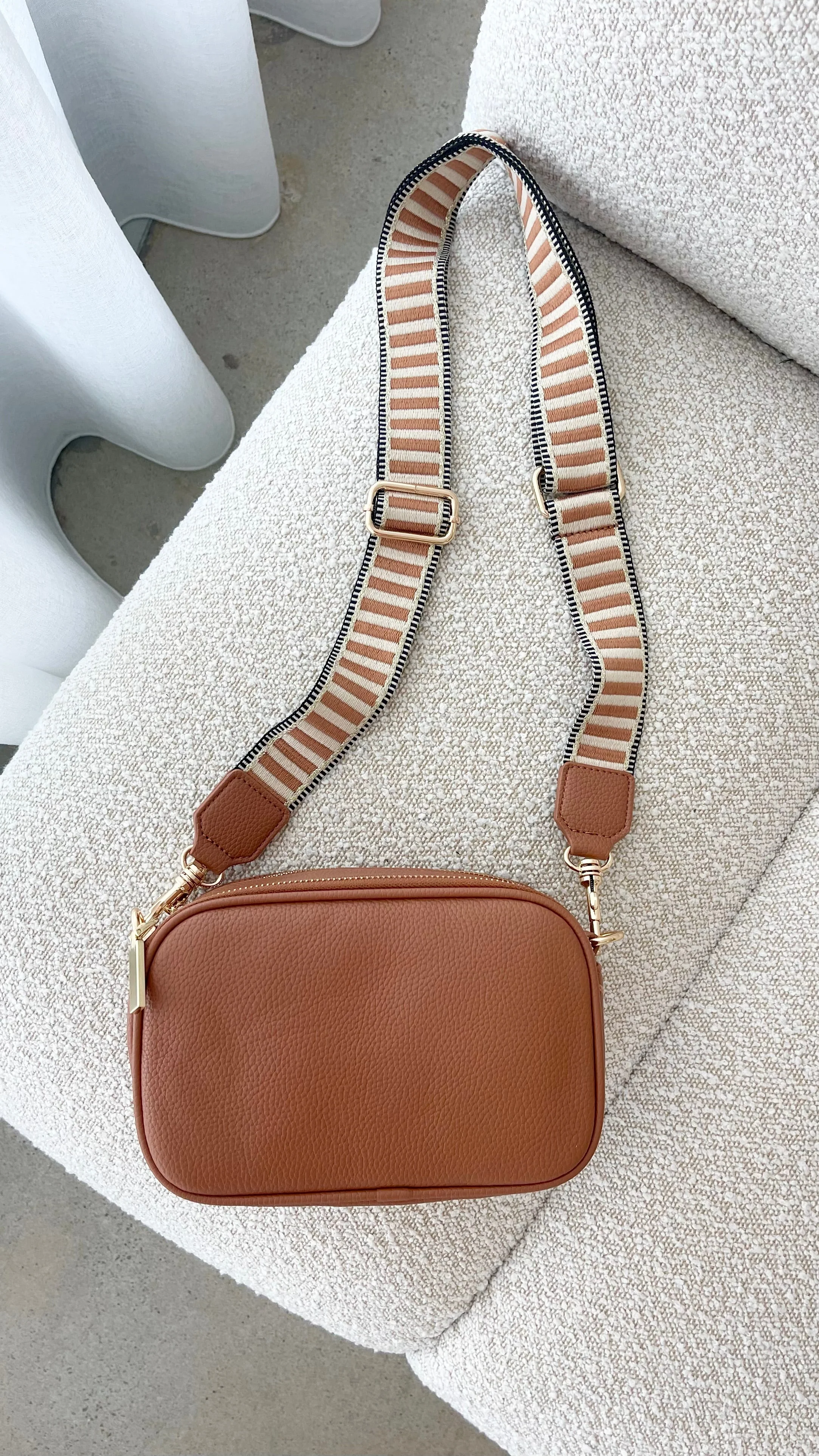 Bella Striped Webbing Camera Bag - Tan