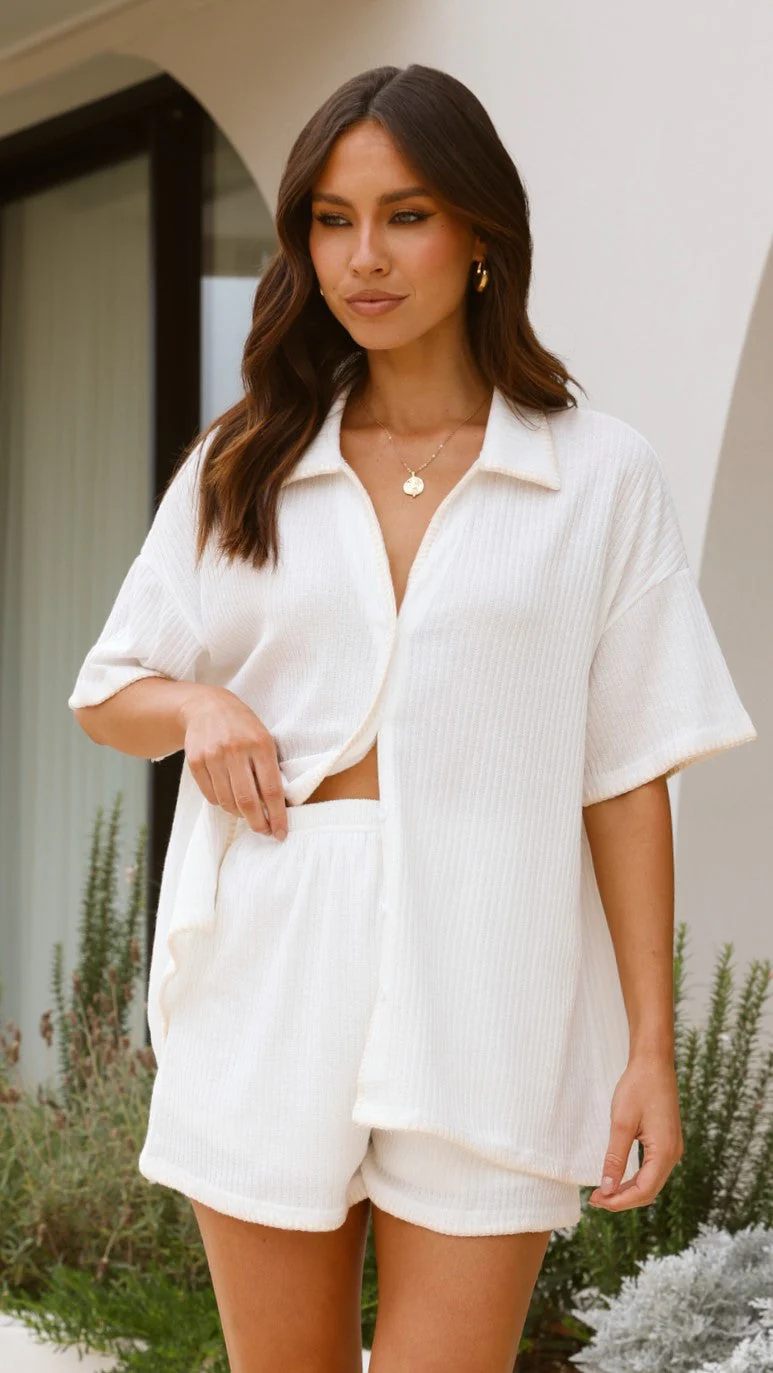 Eden Knit Top and Shorts Set - White