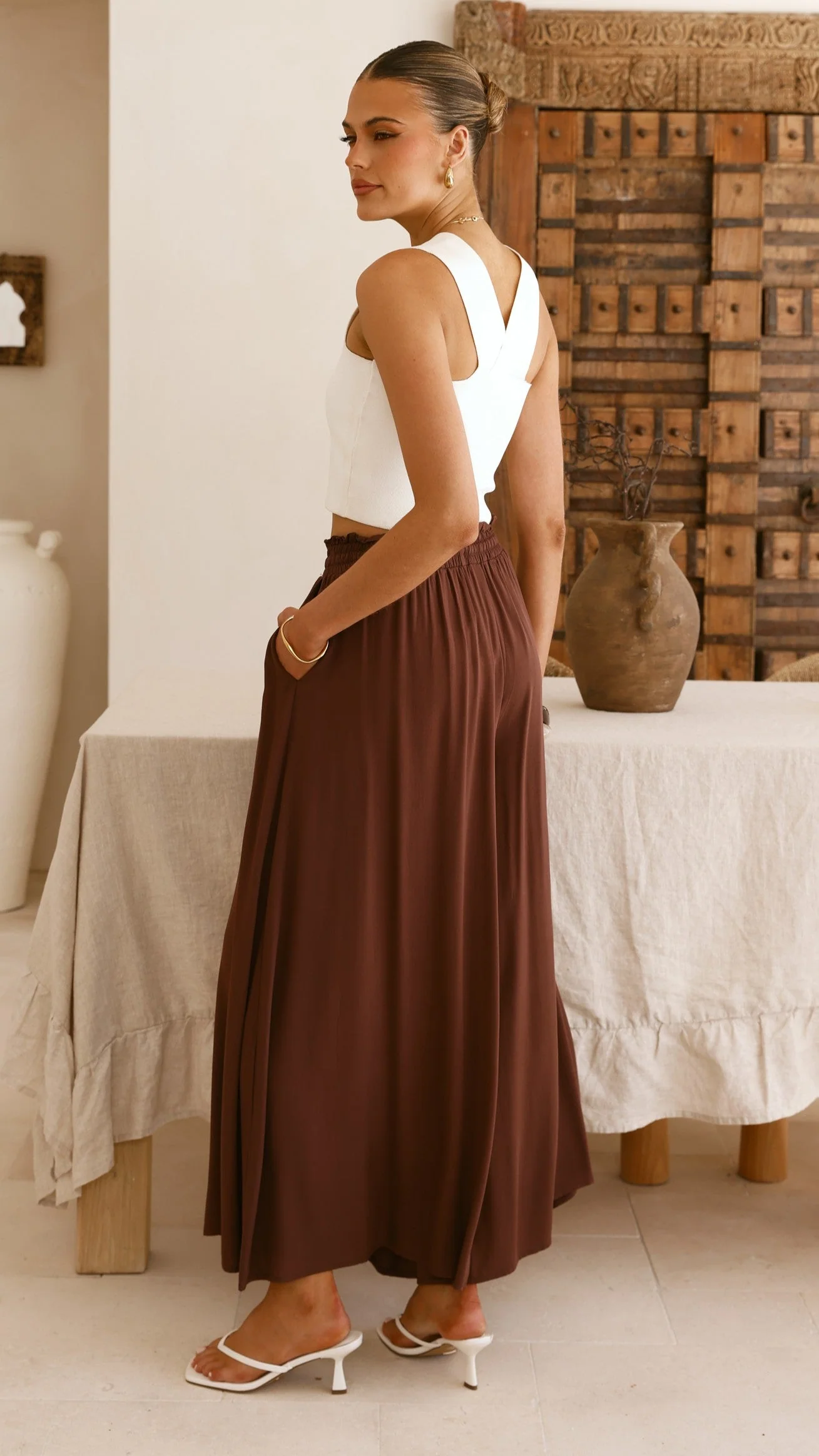 Aria Wide Leg Pants - Chocolate