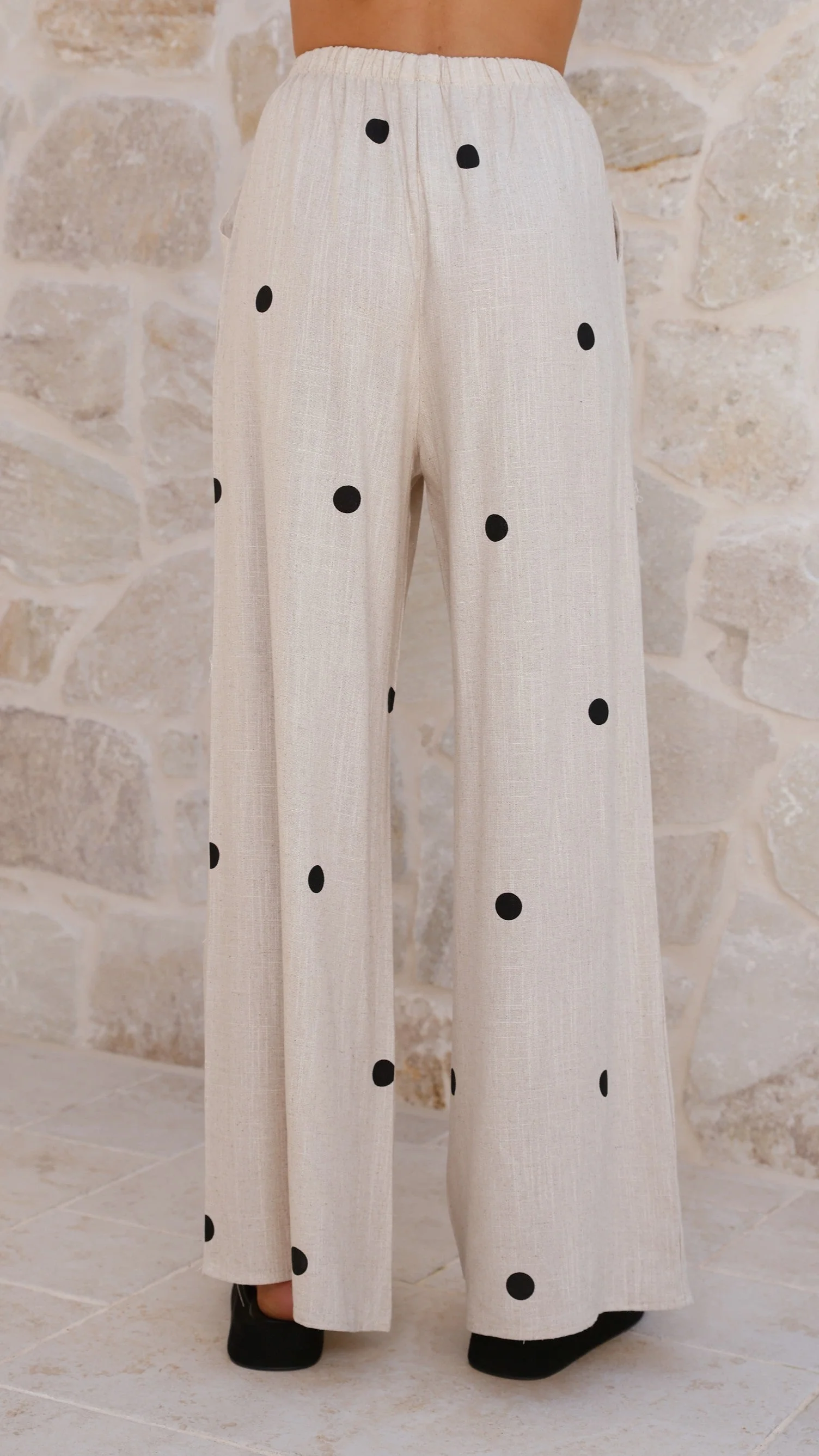 Kailani Strapless Top and Pants Set - Oatmeal / Black Polka Dot