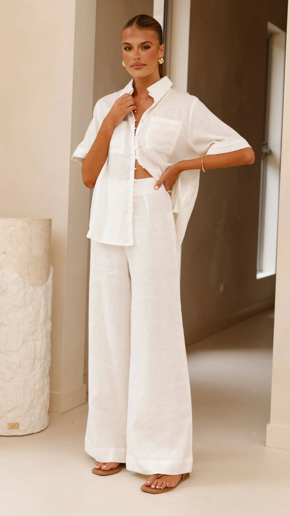 Darcila Short Sleeve Button Up Shirt - White