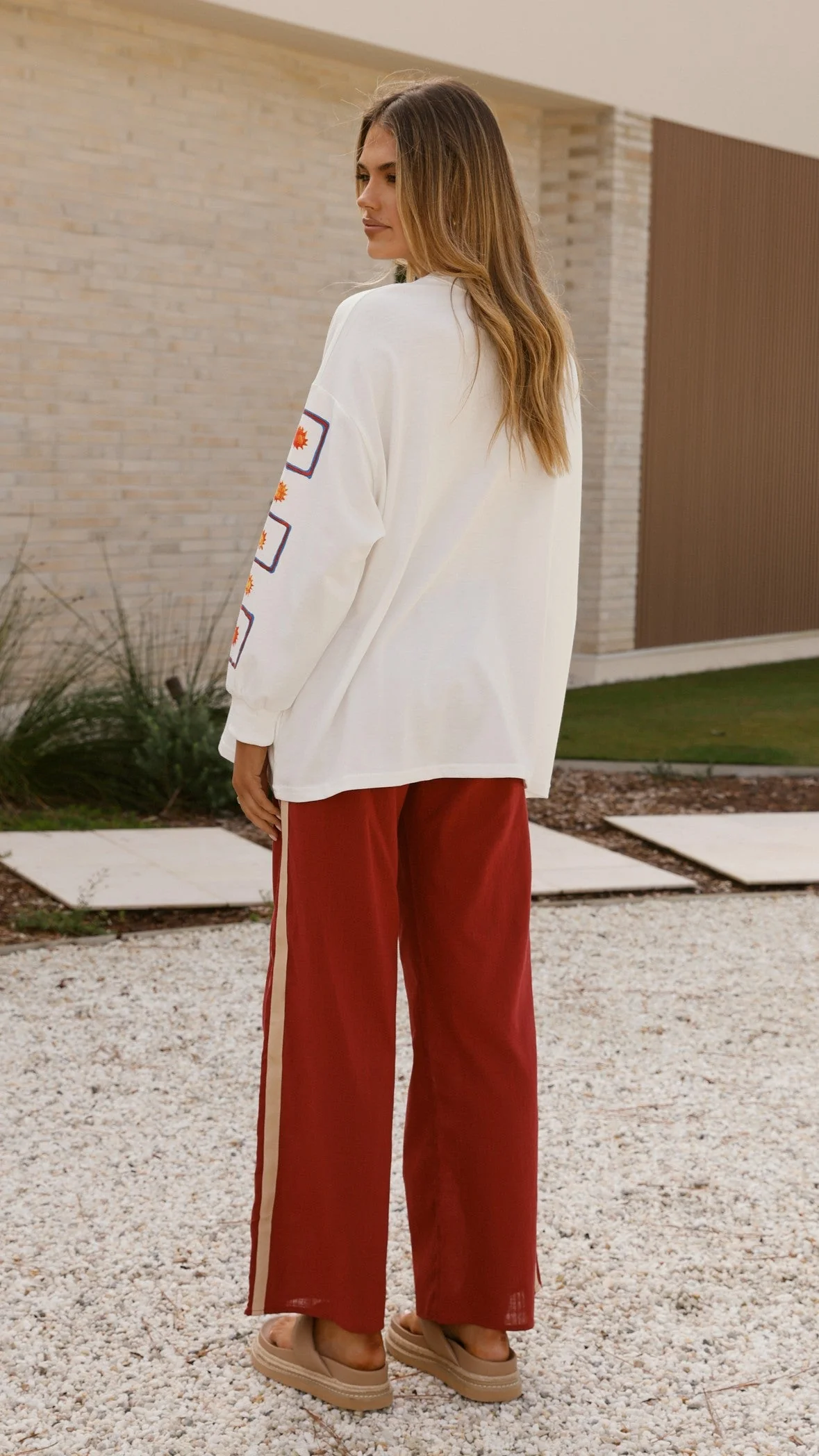 Wandering Heart Long Sleeve Top and Pants Set - Dark Red
