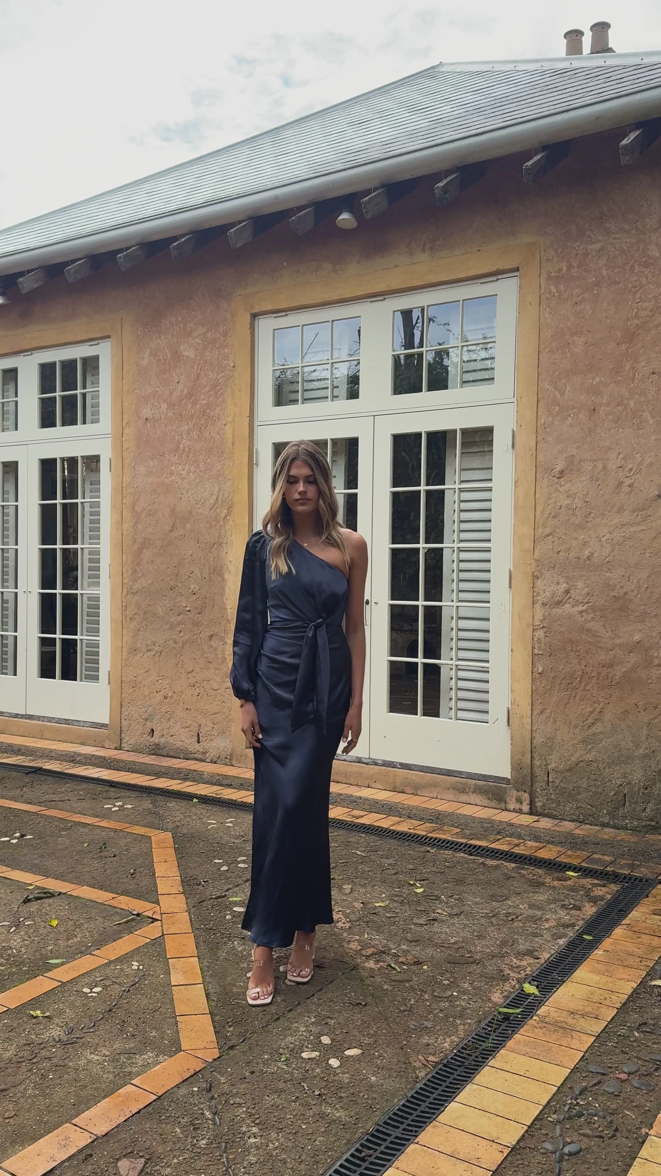 Eden One Shoulder Tie Front Maxi Dress - Navy