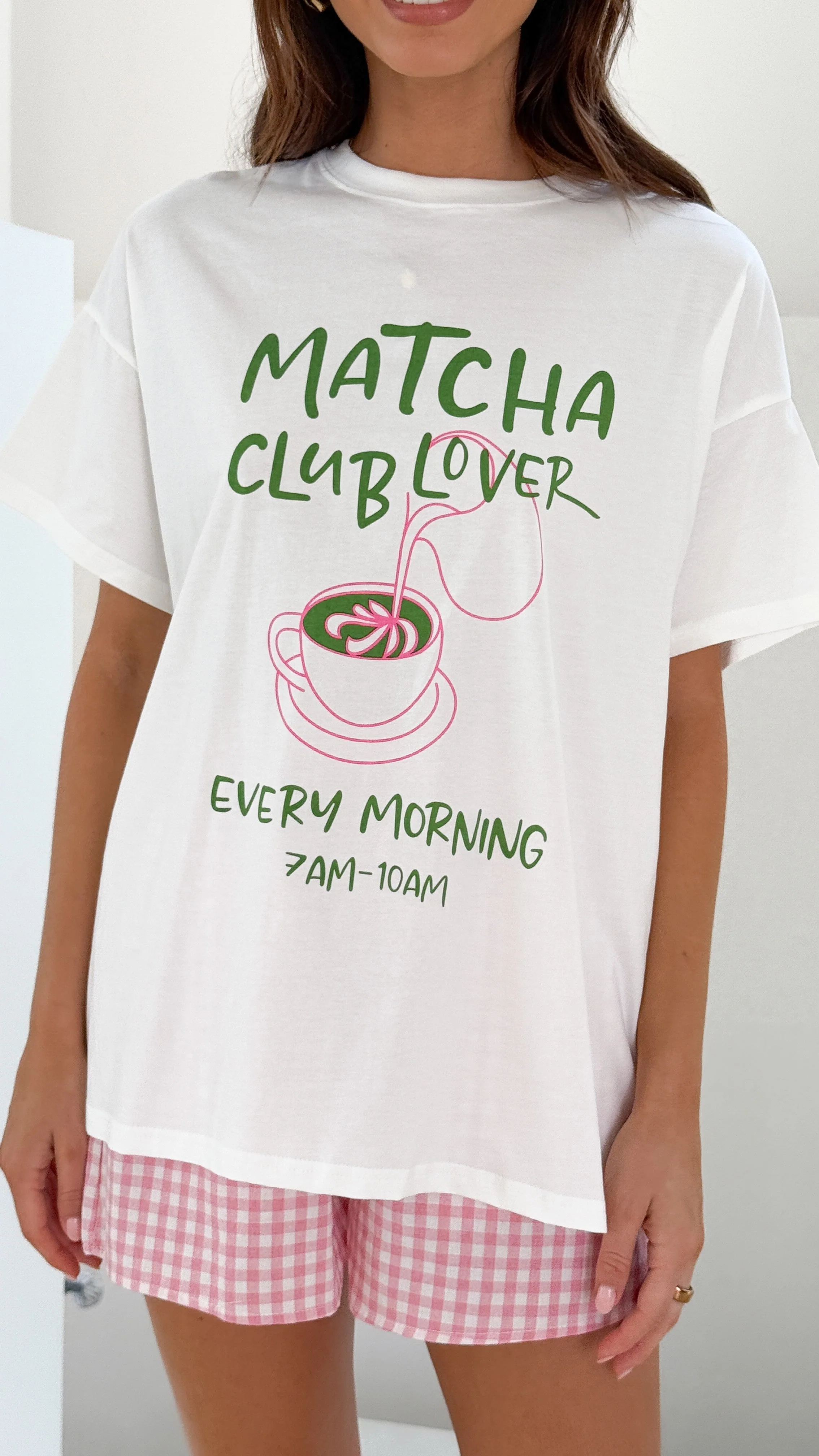 Matcha Club Lover Top and Shorts Set - White/Pink