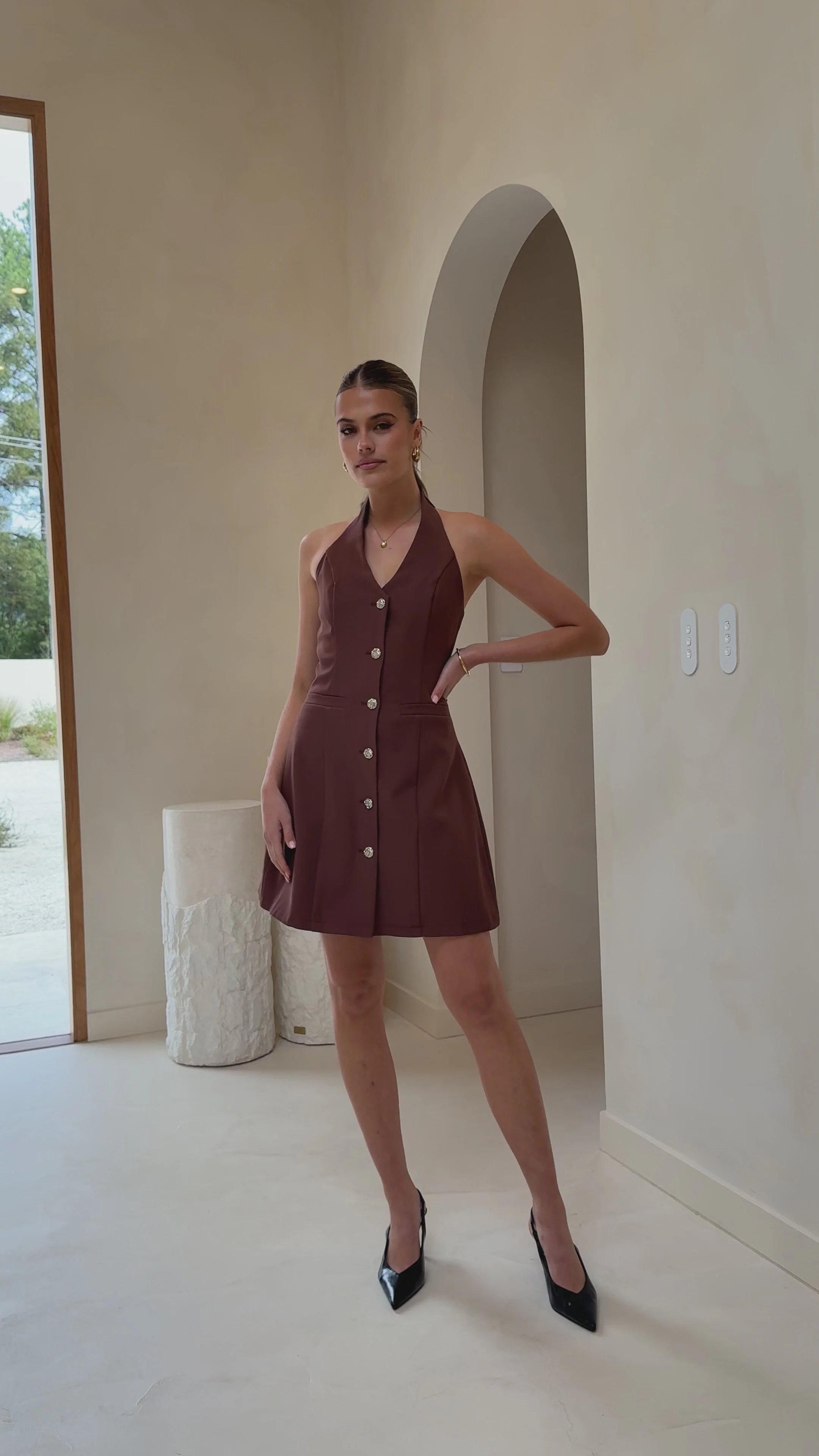 Maia Halter Neck Mini Dress - Brown