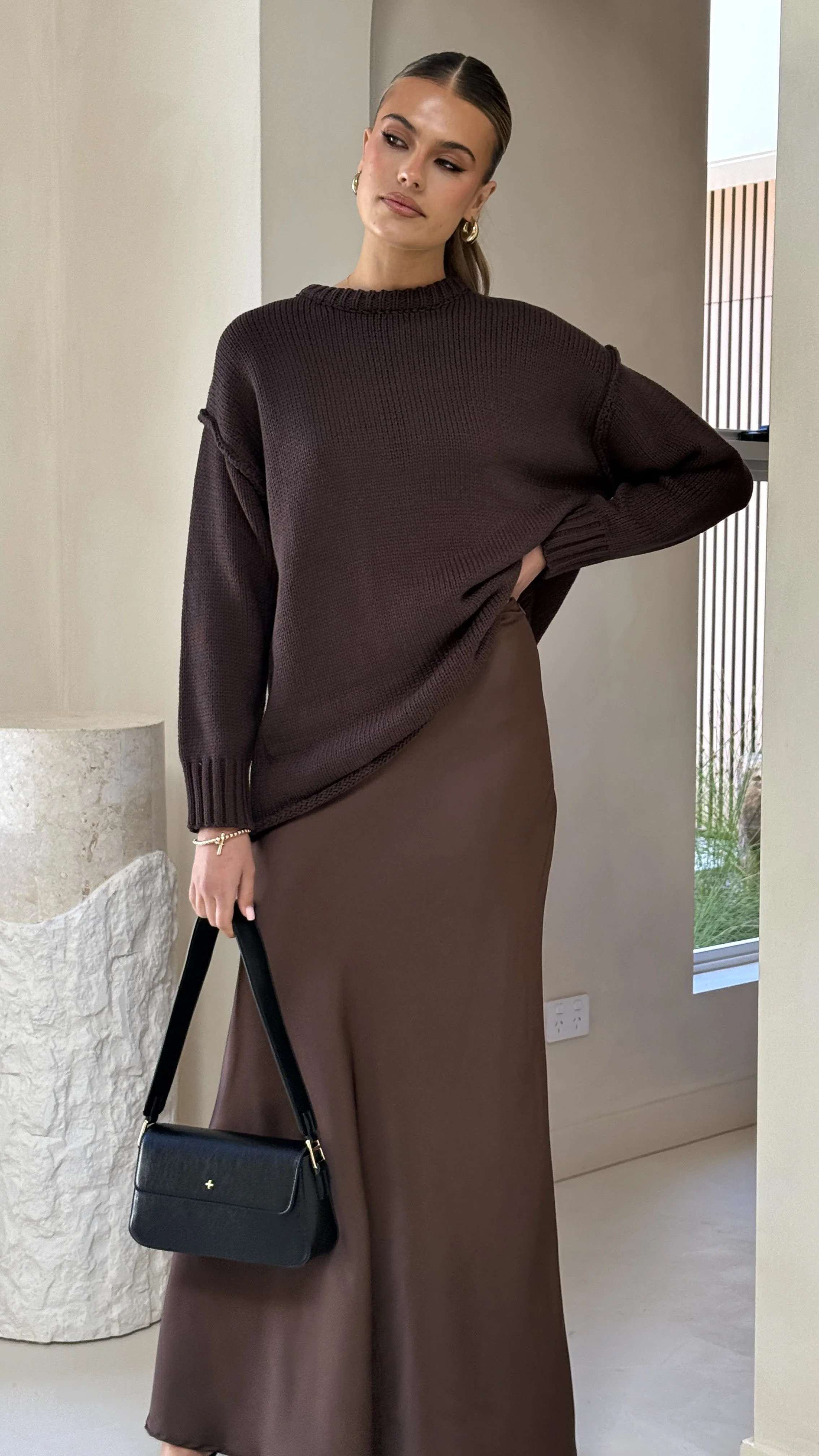 Darina Bias Cut Maxi Skirt - Chocolate