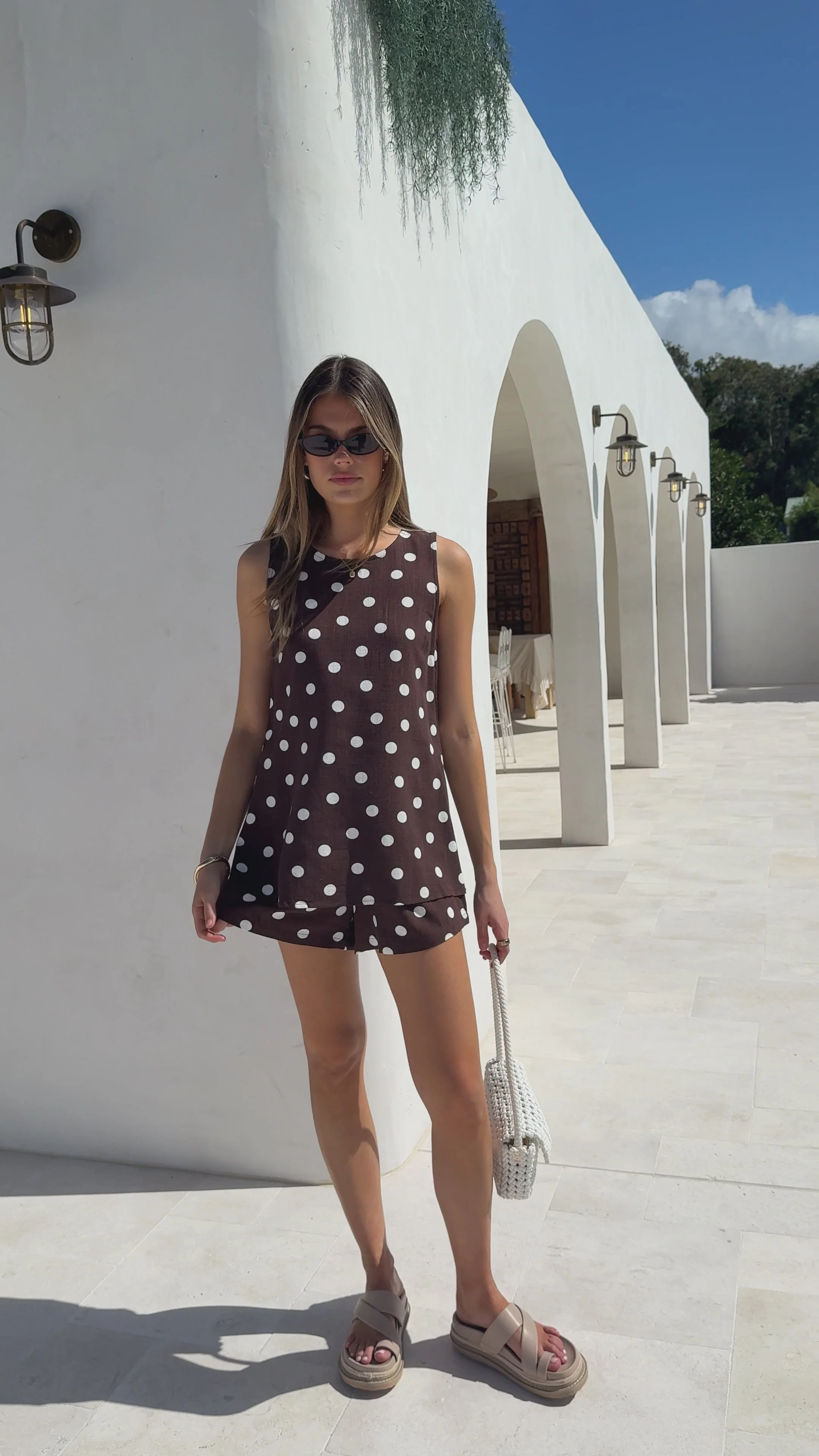 Janae Top and Shorts Set - Brown/White Polka