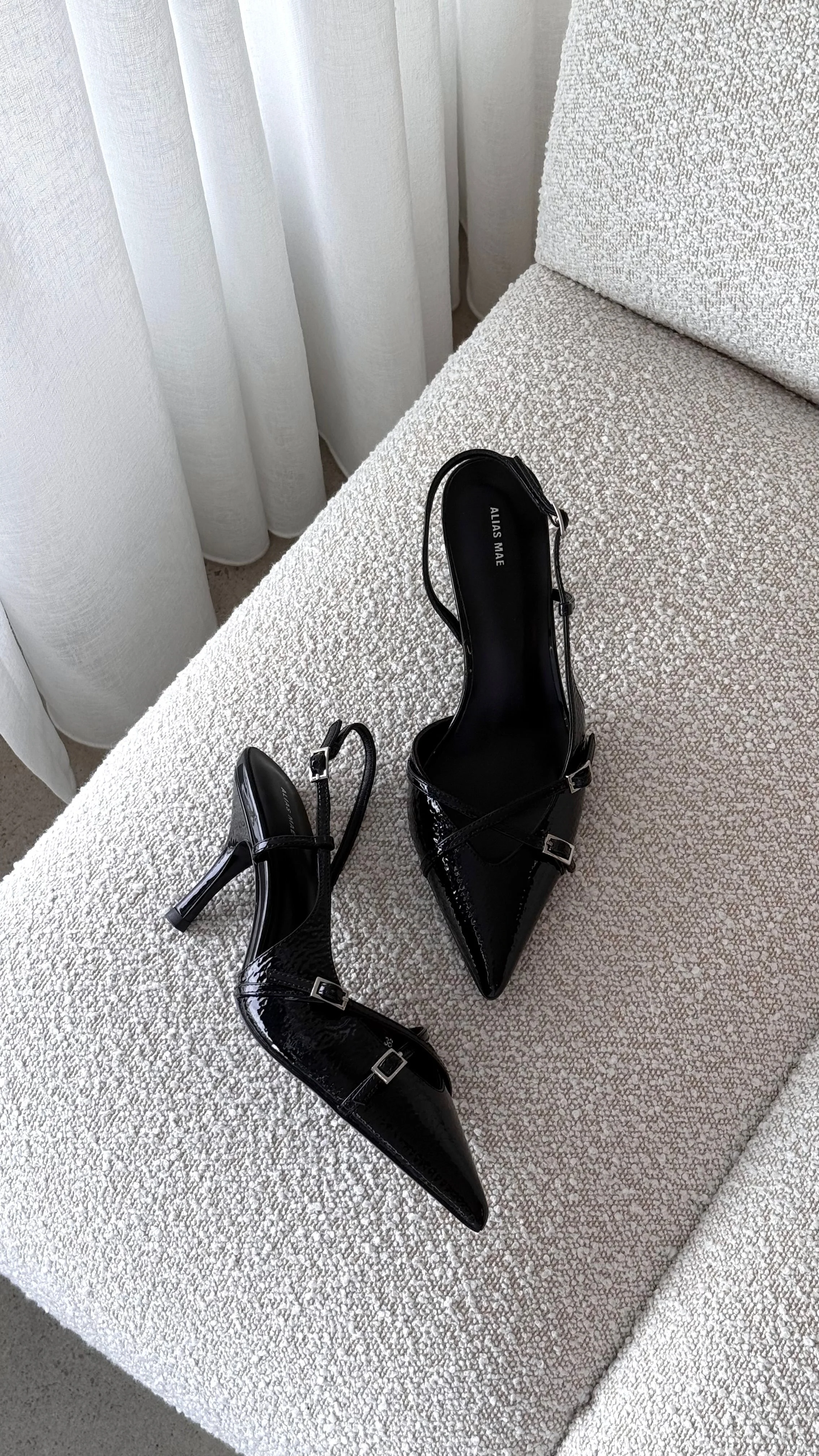 Faith Heel - Black Crinkle Patent