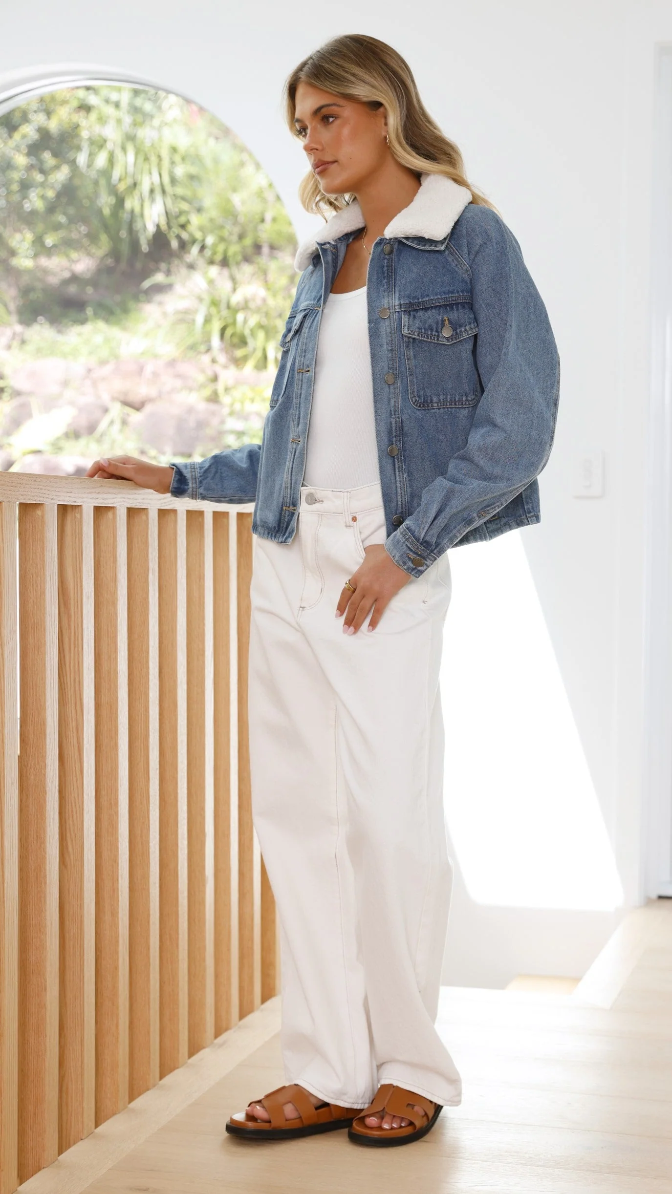 Laelia Teddy Jacket- Mid Blue Denim