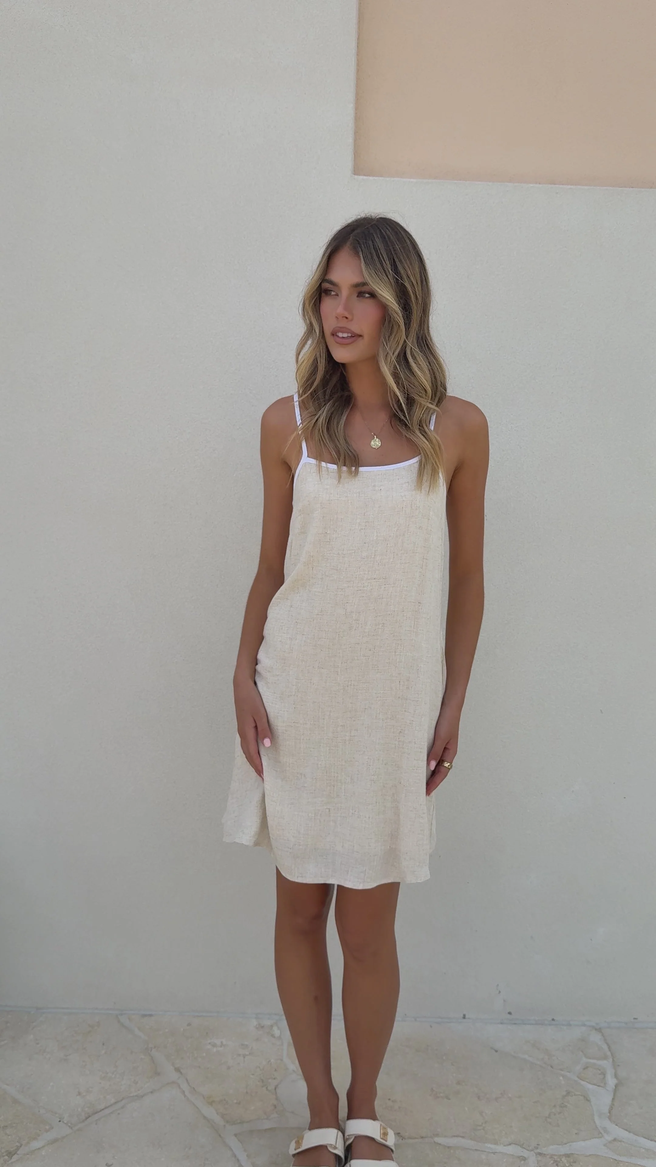 Libra Mini Dress - Natural/White