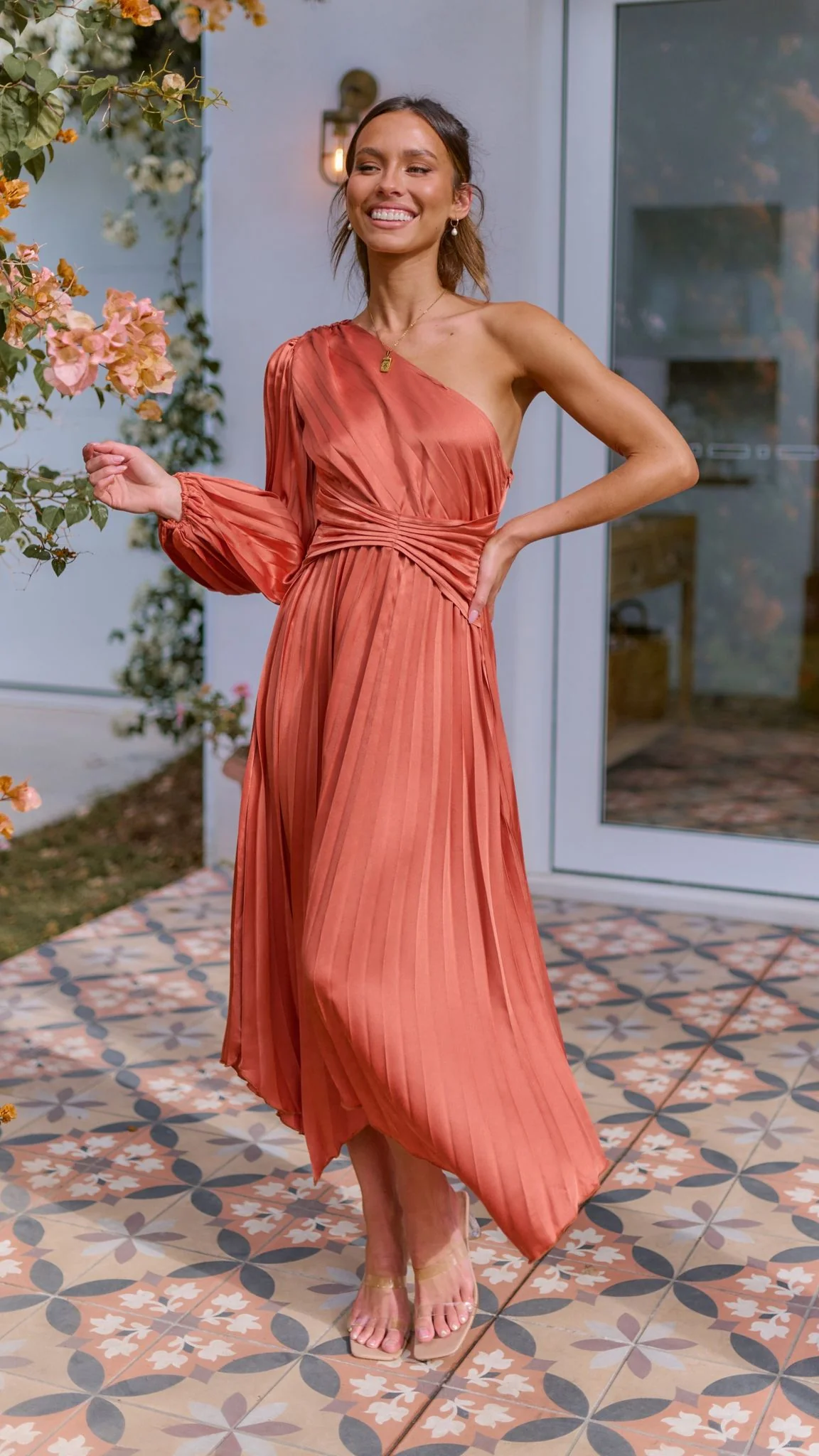Brooklyn One Shoulder Midi Dress - Copper