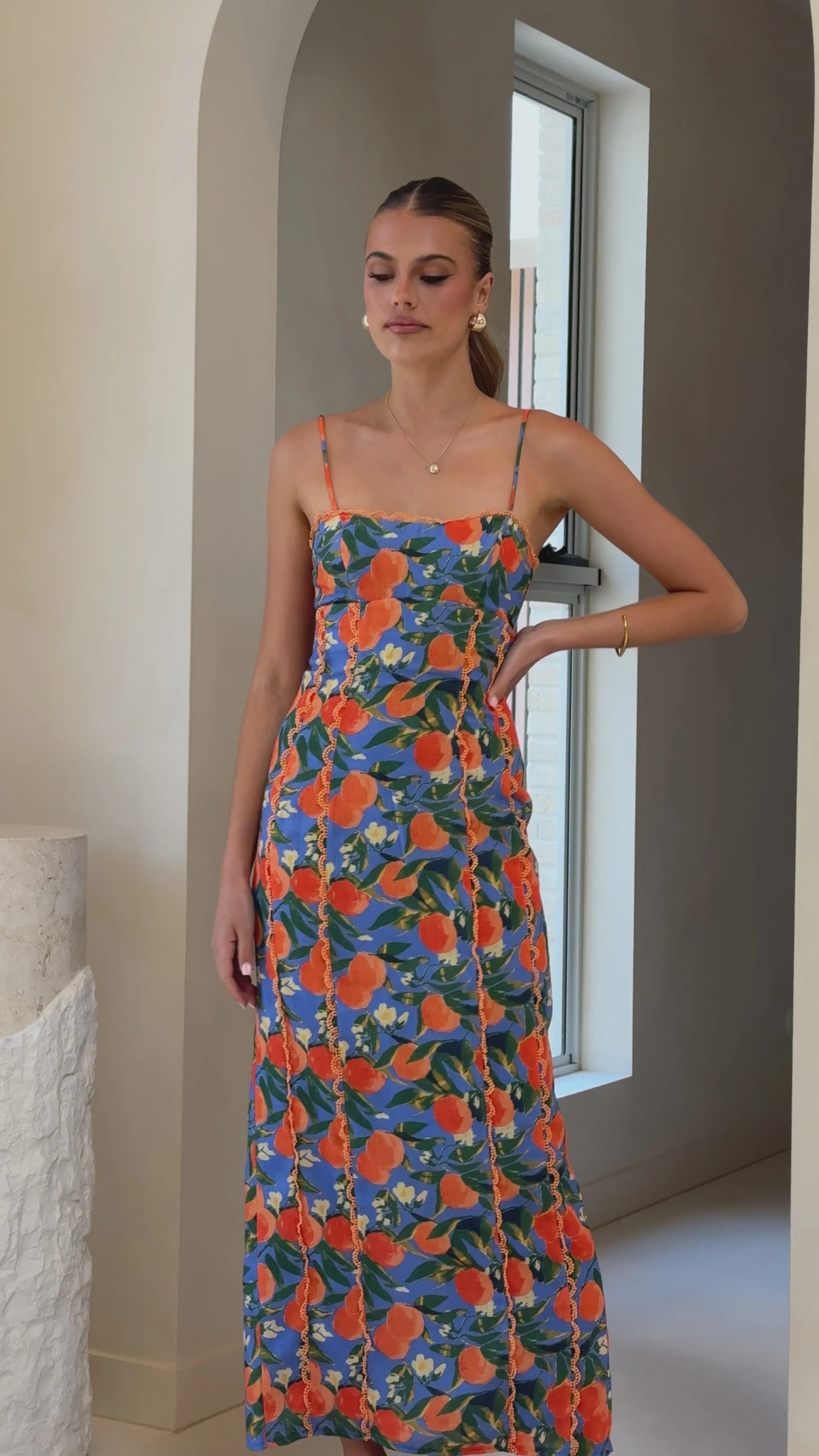 Carlia Midi Dress - Orange Print