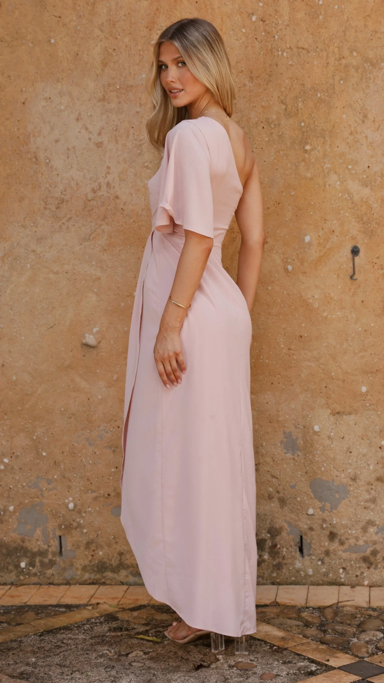 Emma One Sleeve Maxi Dress - Dusty Pink