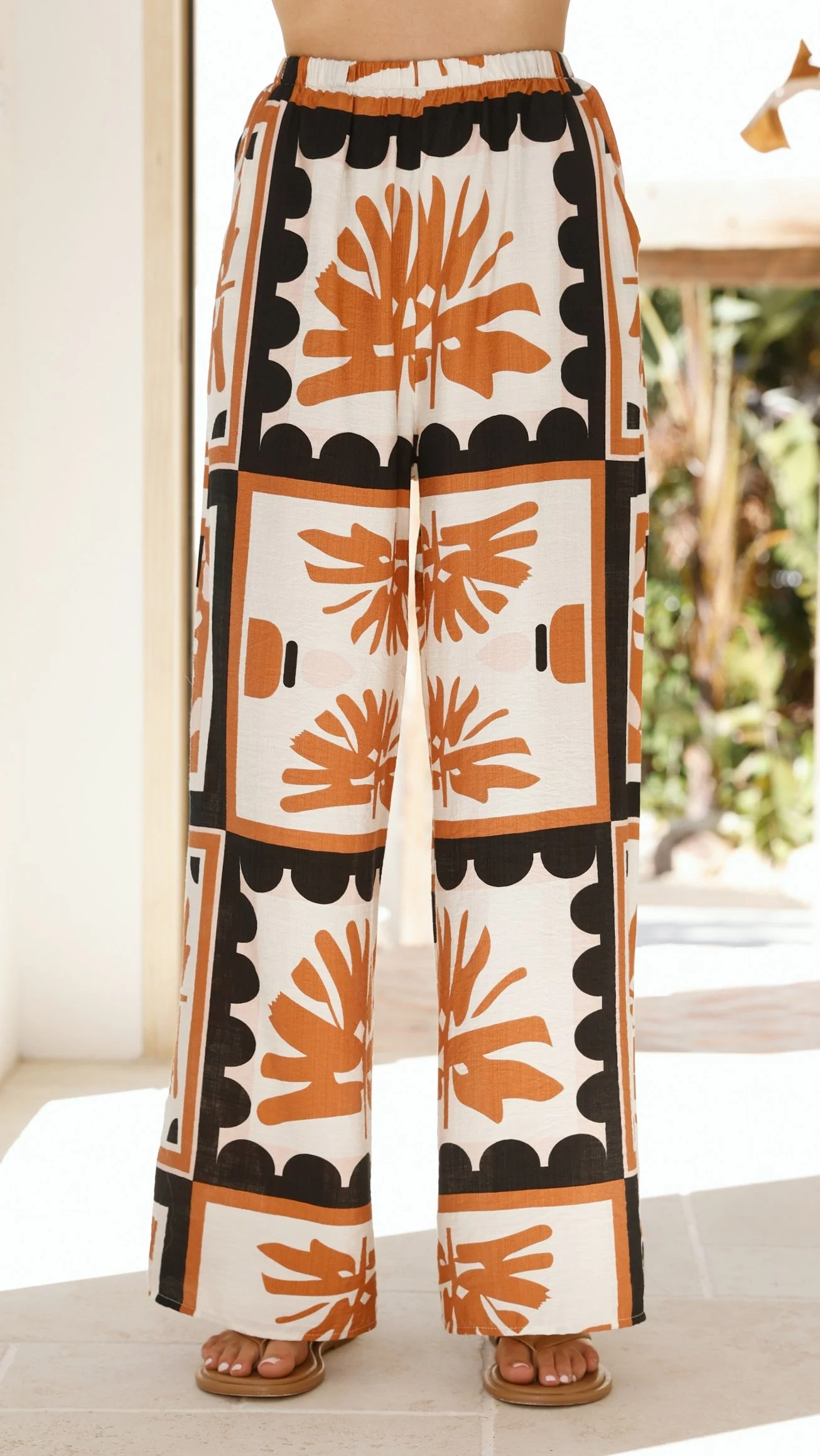 Kailani Strapless Top and Pants Set - Rust/Black Palm Print