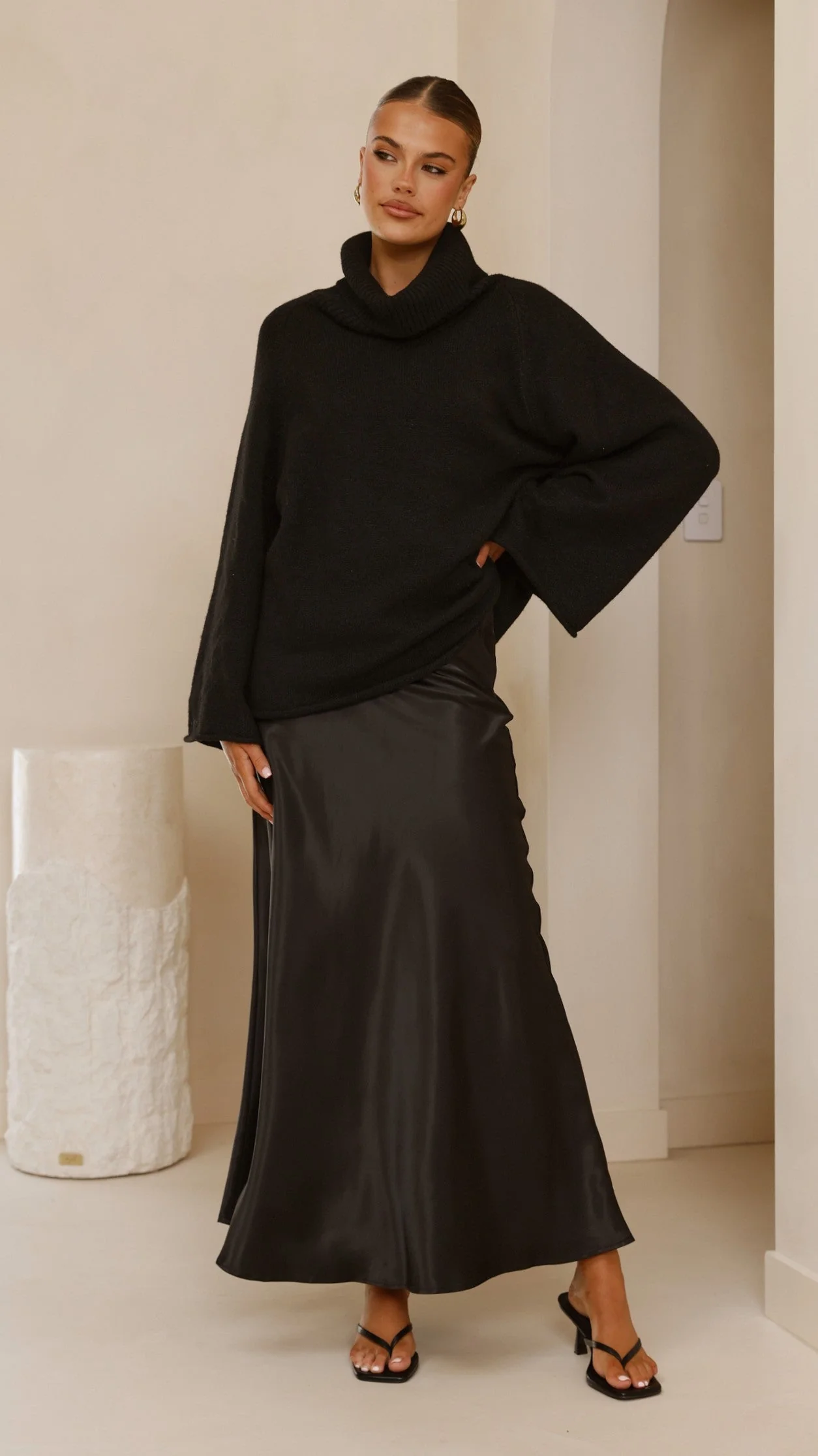 Darina Bias Cut Maxi Skirt - Black