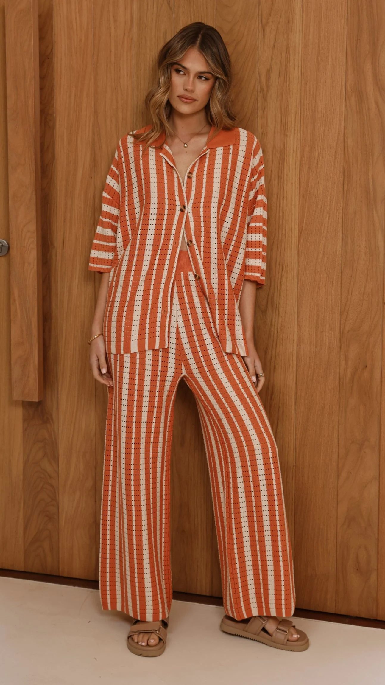 Layla Button Up Knit Shirt - Orange