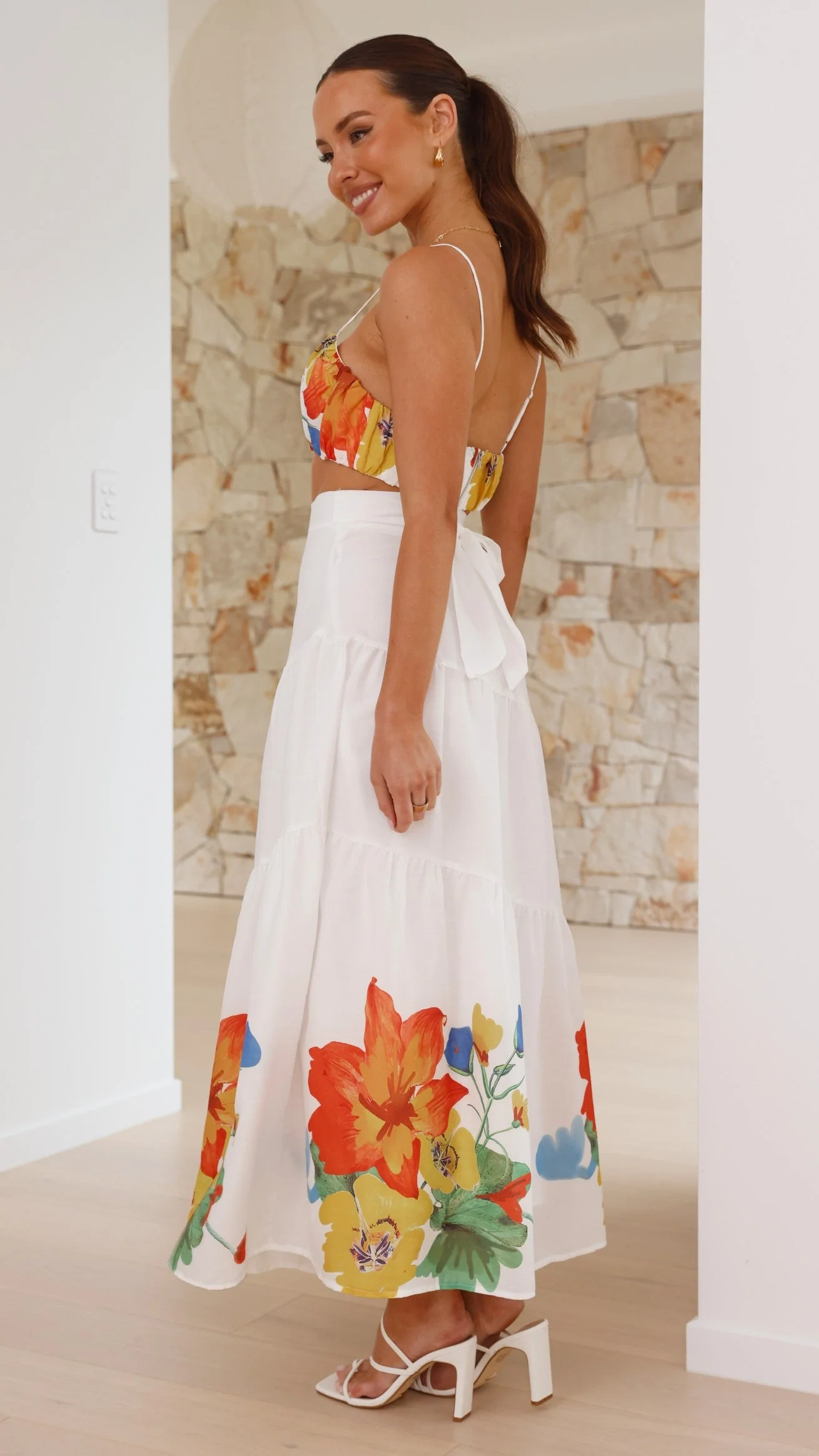 Saraya Top and Skirt Set - White Floral