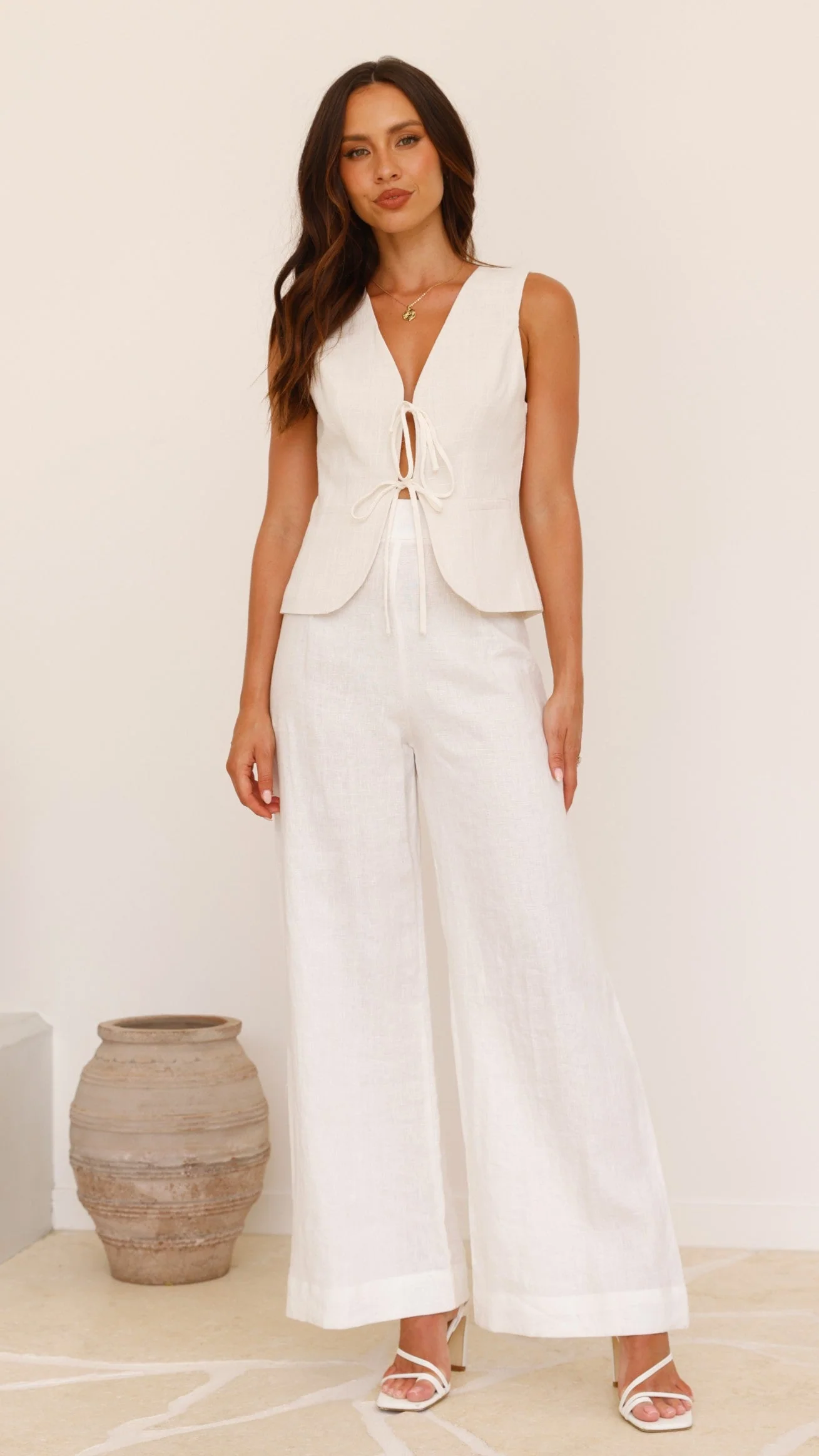 Alisa Tie Vest - Light Beige