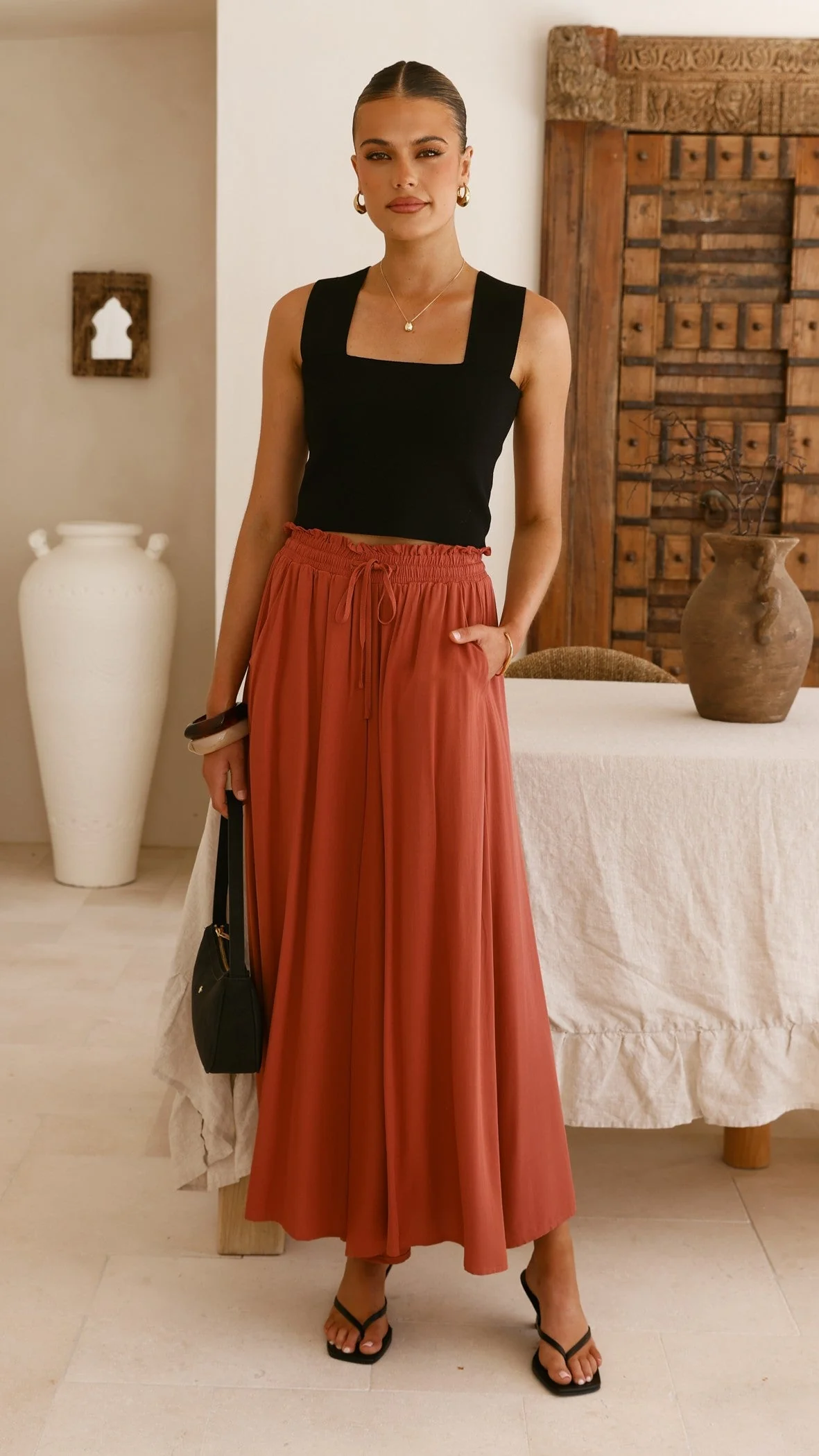 Aria Wide Leg Pants - Terracotta