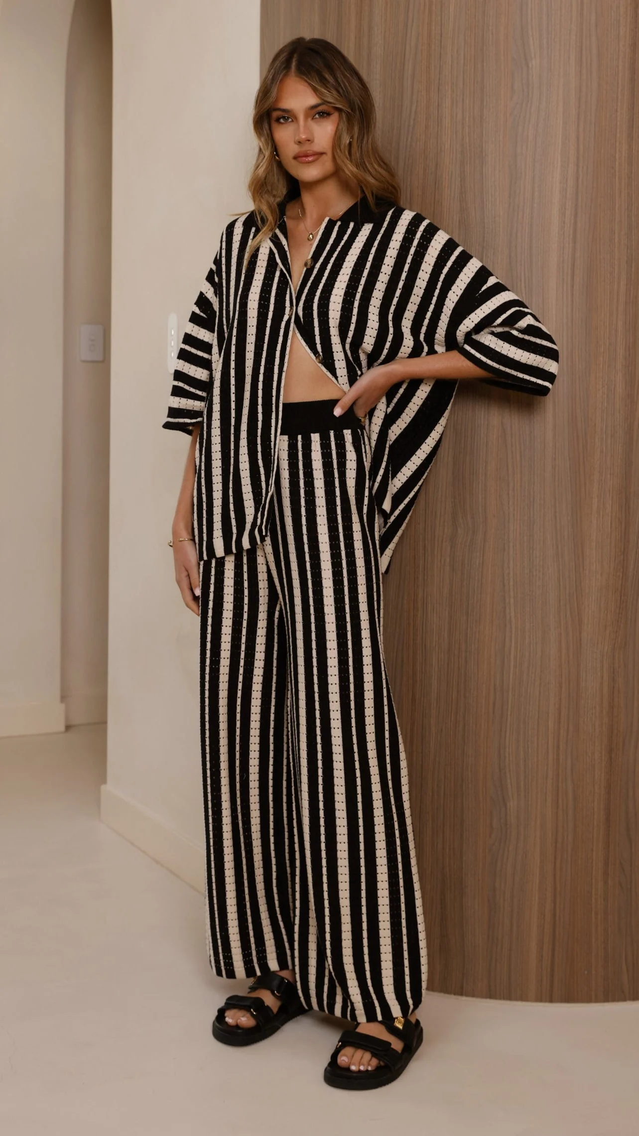 Layla Knit Wide Leg Pants - Black