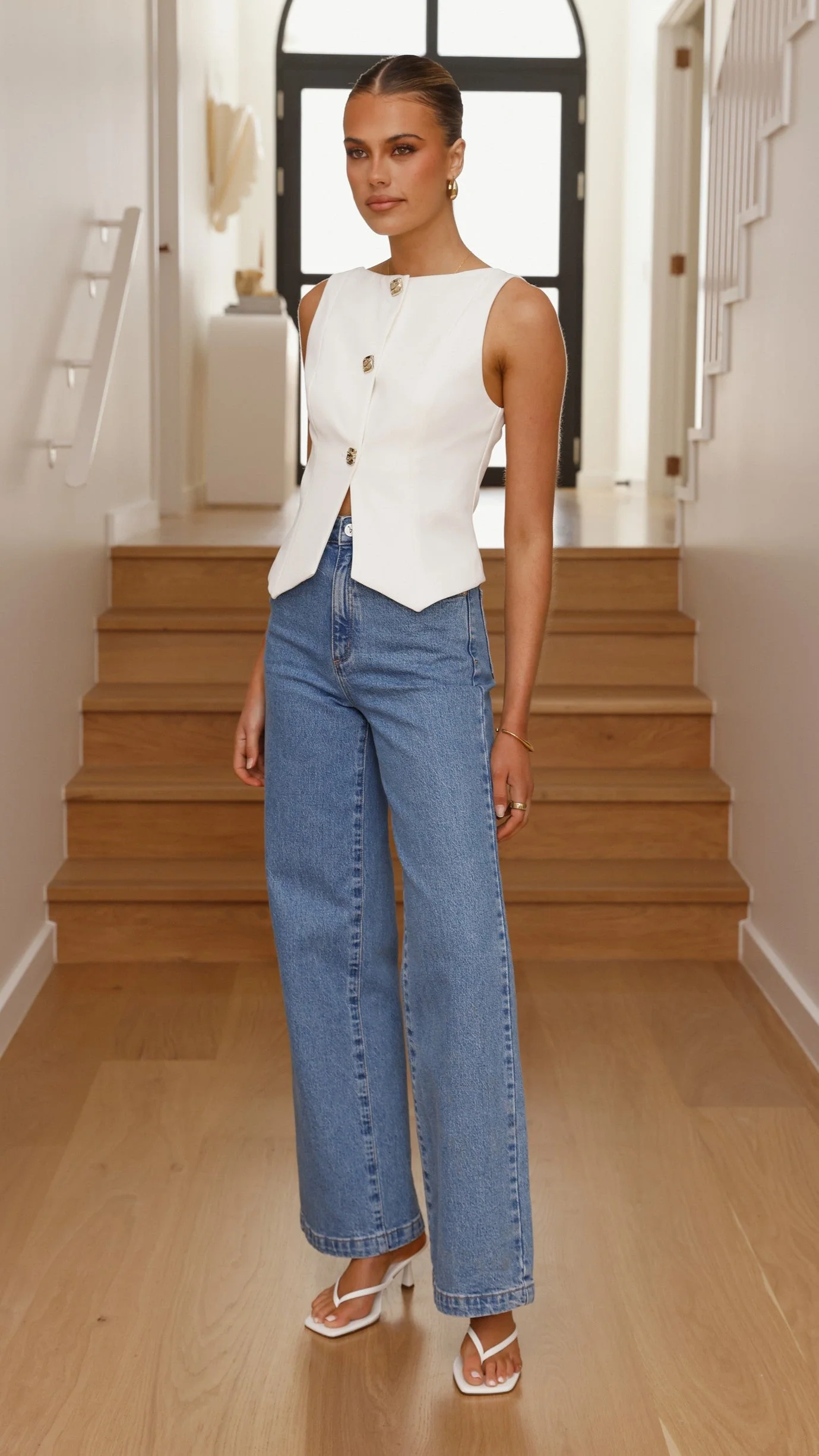 Alexis Button Up Vest - White