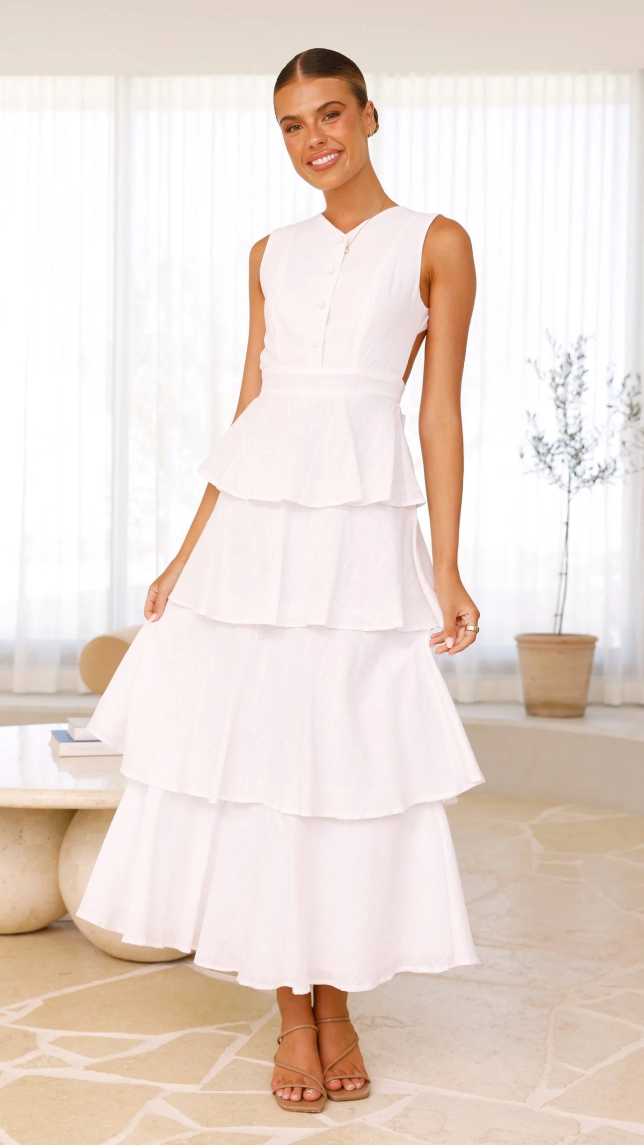 Anastasia Backless Maxi Dress - White